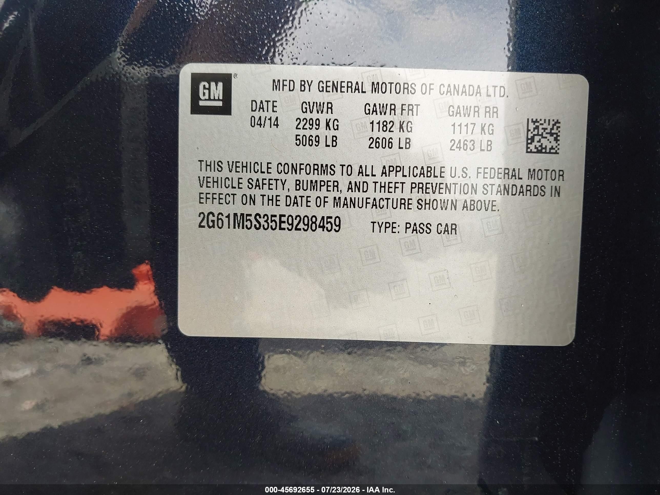2014 Cadillac Xts Luxury Blue vin: 2G61M5S35E9298459