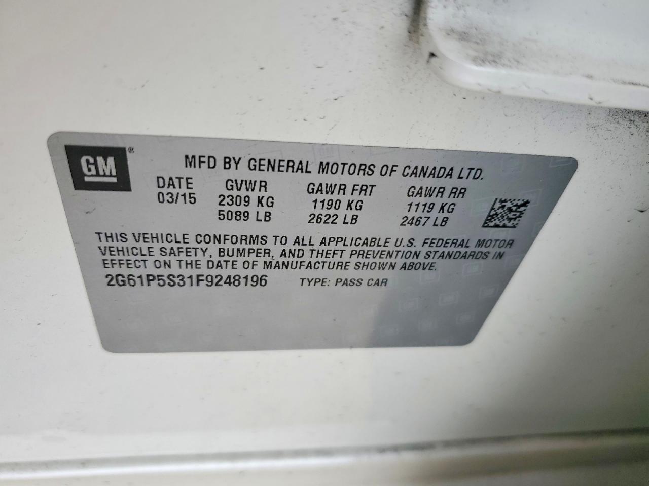 2015 Cadillac Xts White vin: 2G61P5S31F9248196