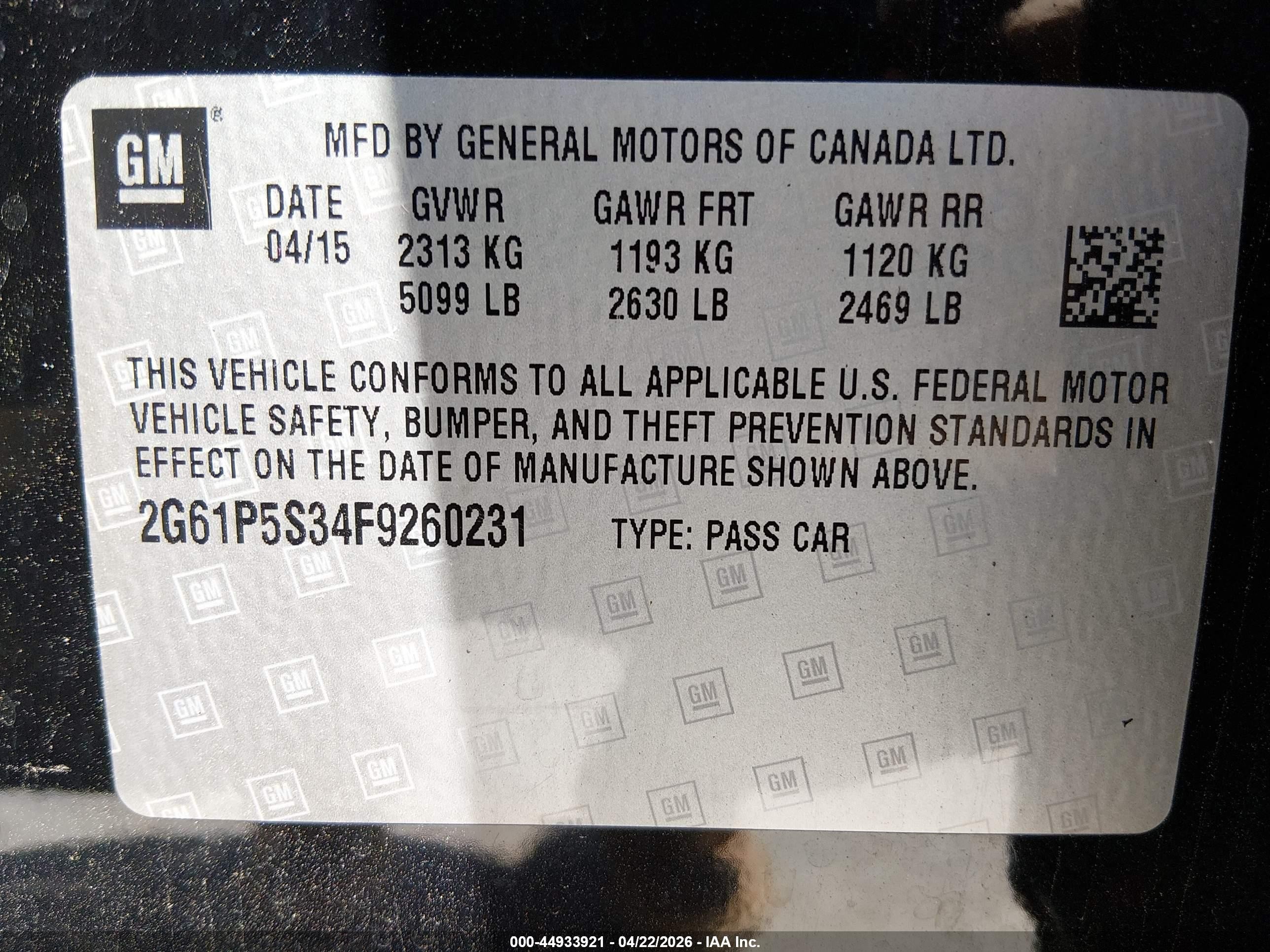 2015 Cadillac Xts Premium Black vin: 2G61P5S34F9260231