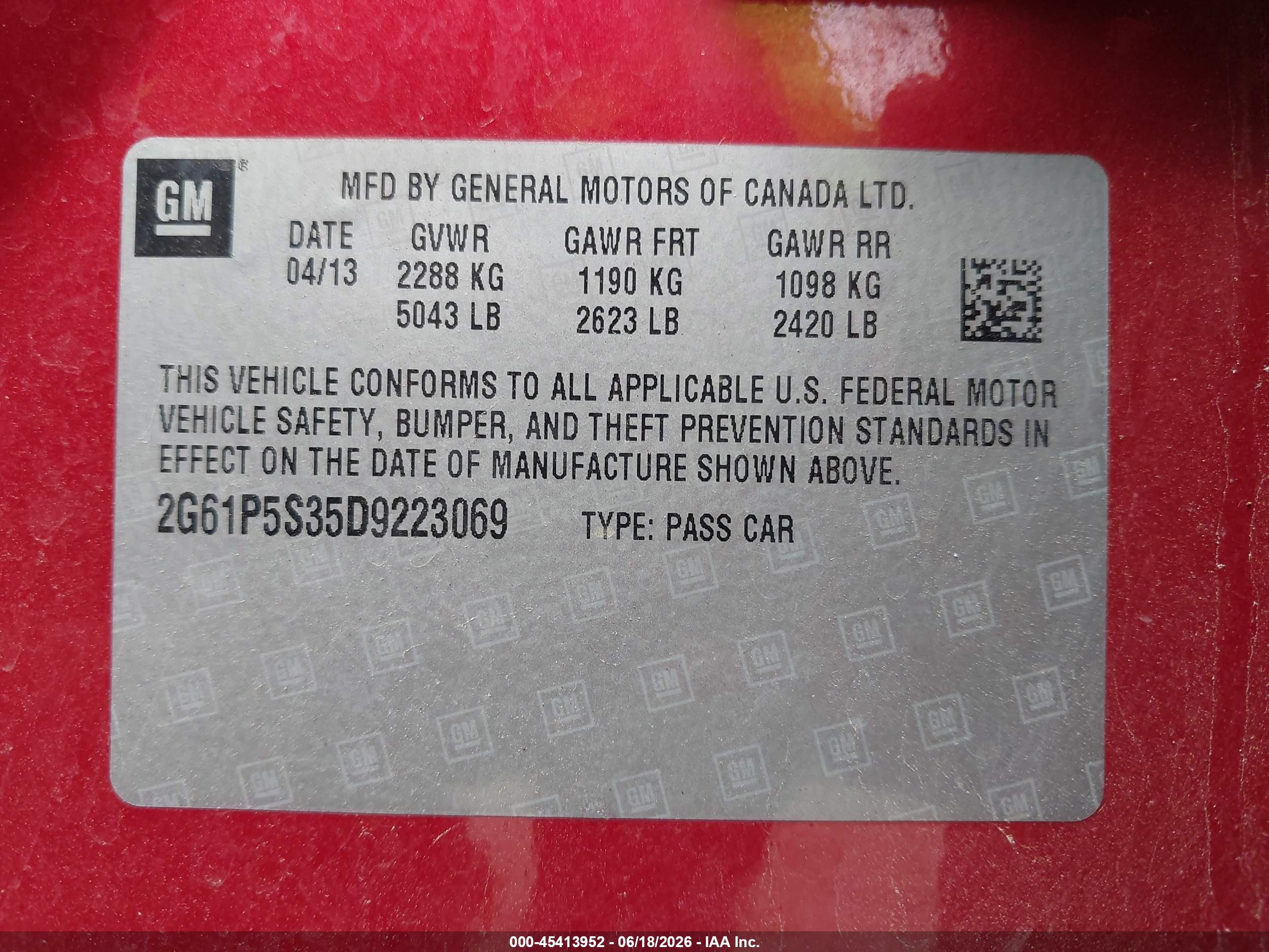 2013 Cadillac Xts Luxury Red vin: 2G61P5S35D9223069