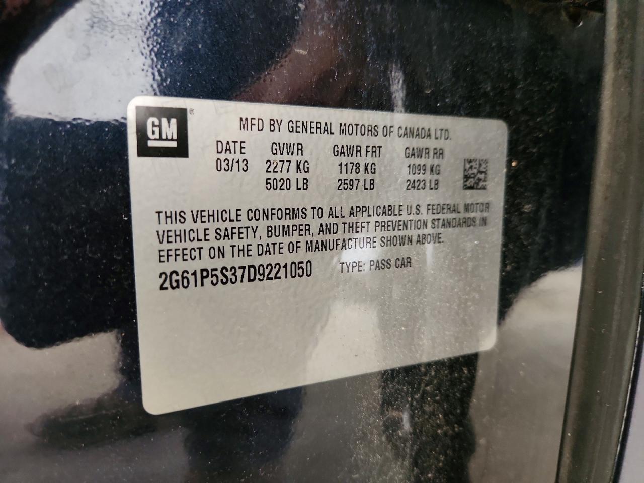 2013 Cadillac Xts Luxury Collection Blue vin: 2G61P5S37D9221050