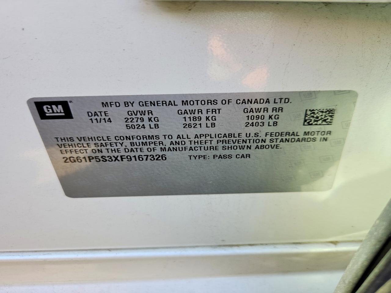 2015 Cadillac Xts Premium Collection Белый vin: 2G61P5S3XF9167326