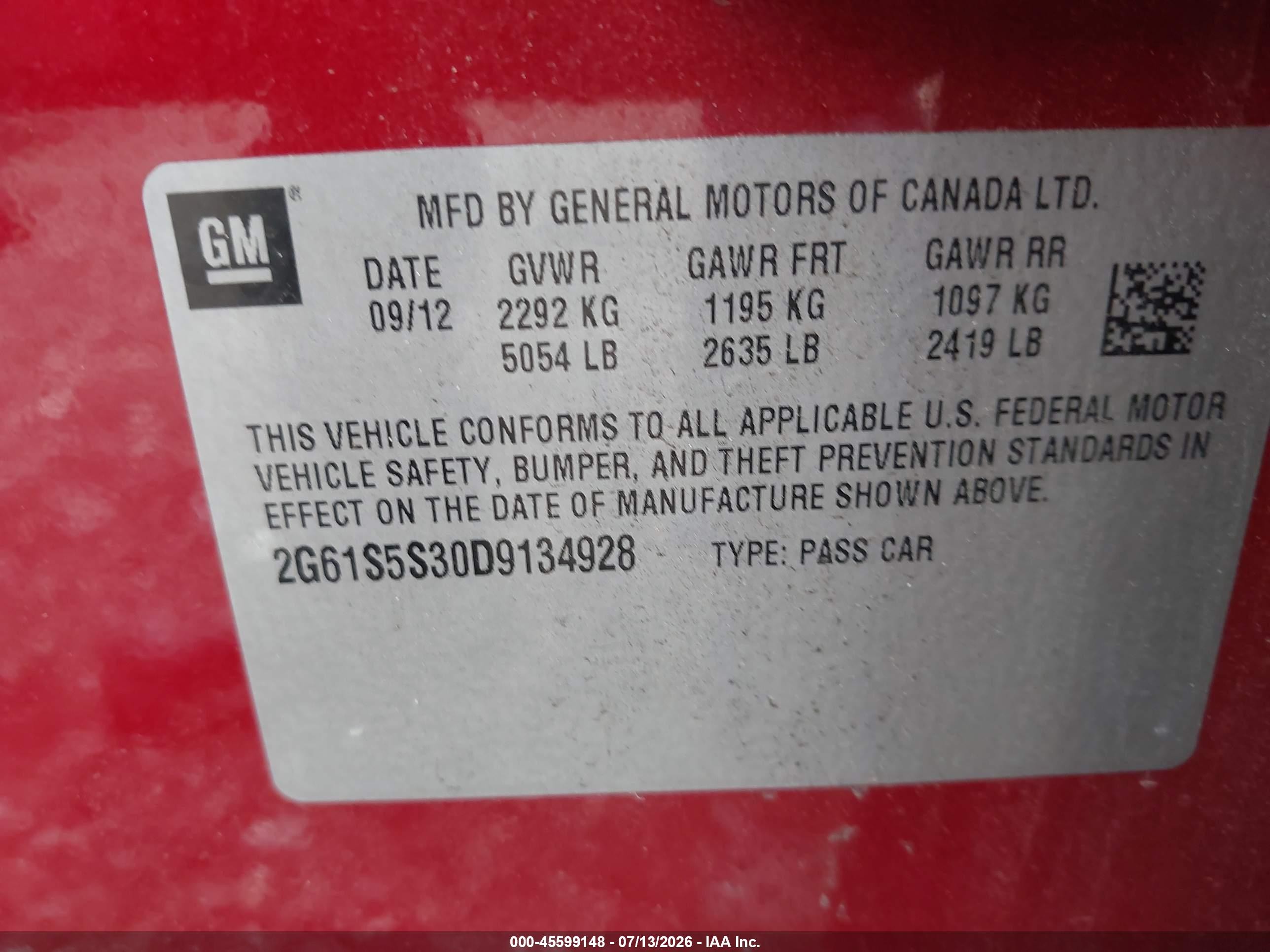 2013 Cadillac Xts Premium Red vin: 2G61S5S30D9134928