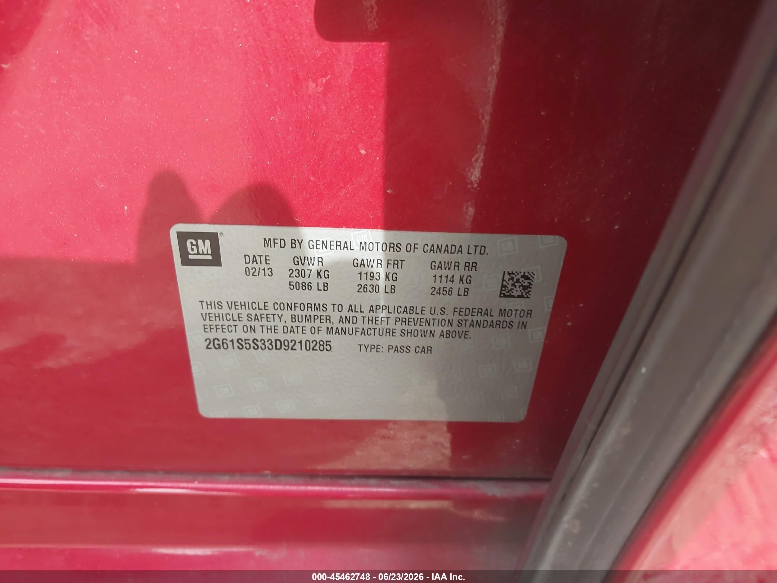 2013 Cadillac Xts Premium Red vin: 2G61S5S33D9210285
