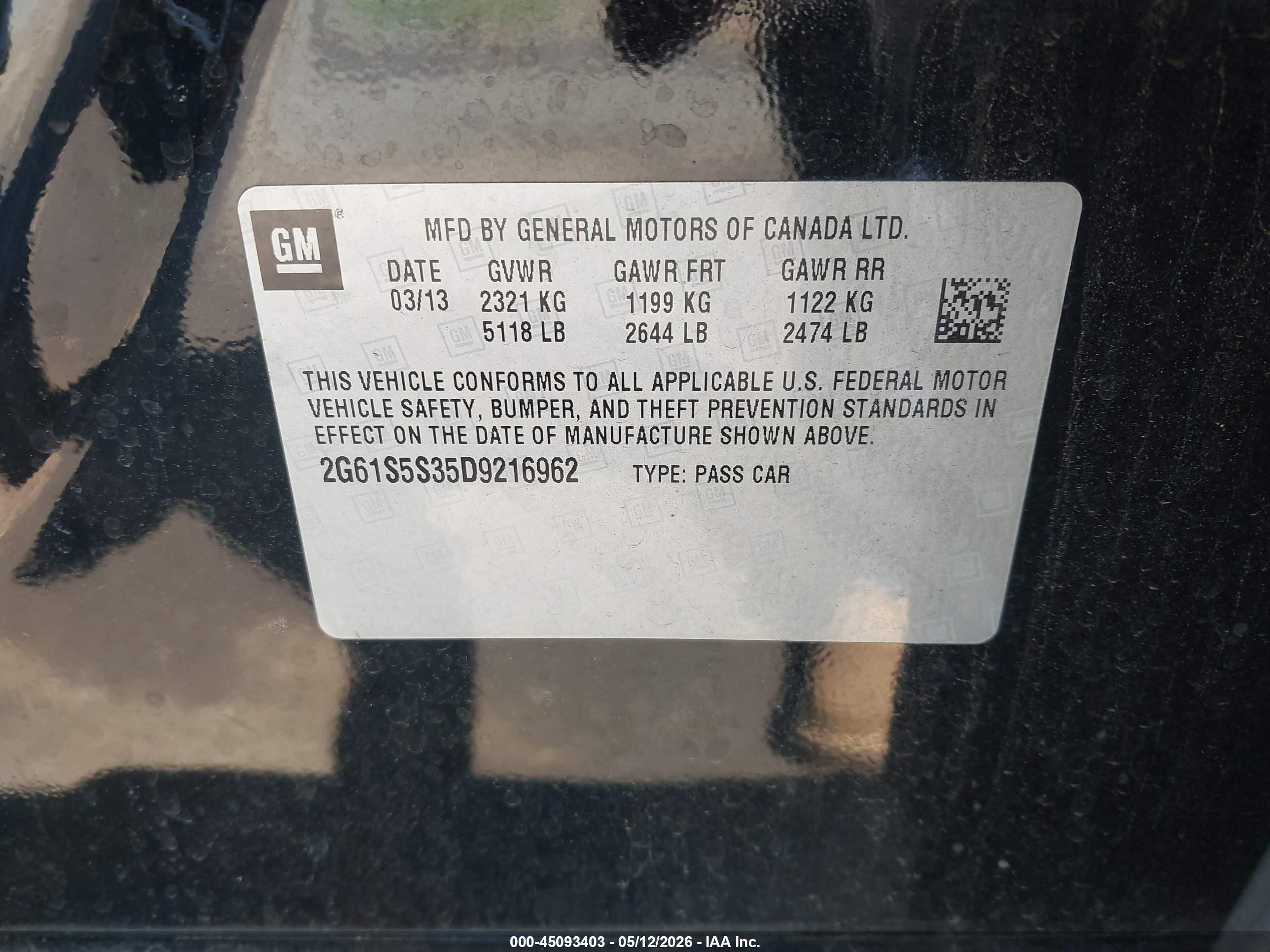 2013 Cadillac Xts Premium Black vin: 2G61S5S35D9216962