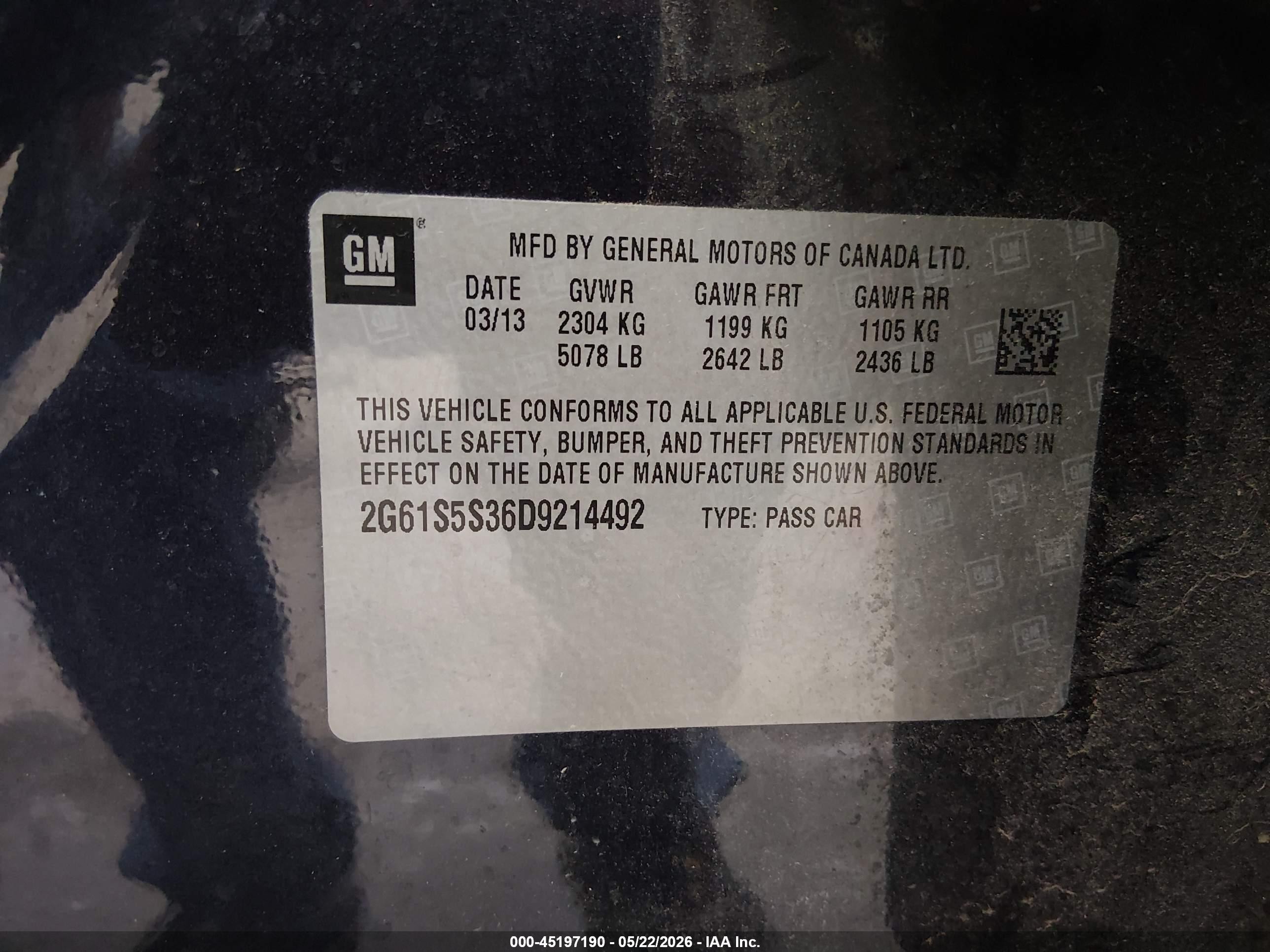 2013 Cadillac Xts Premium Dark Blue vin: 2G61S5S36D9214492