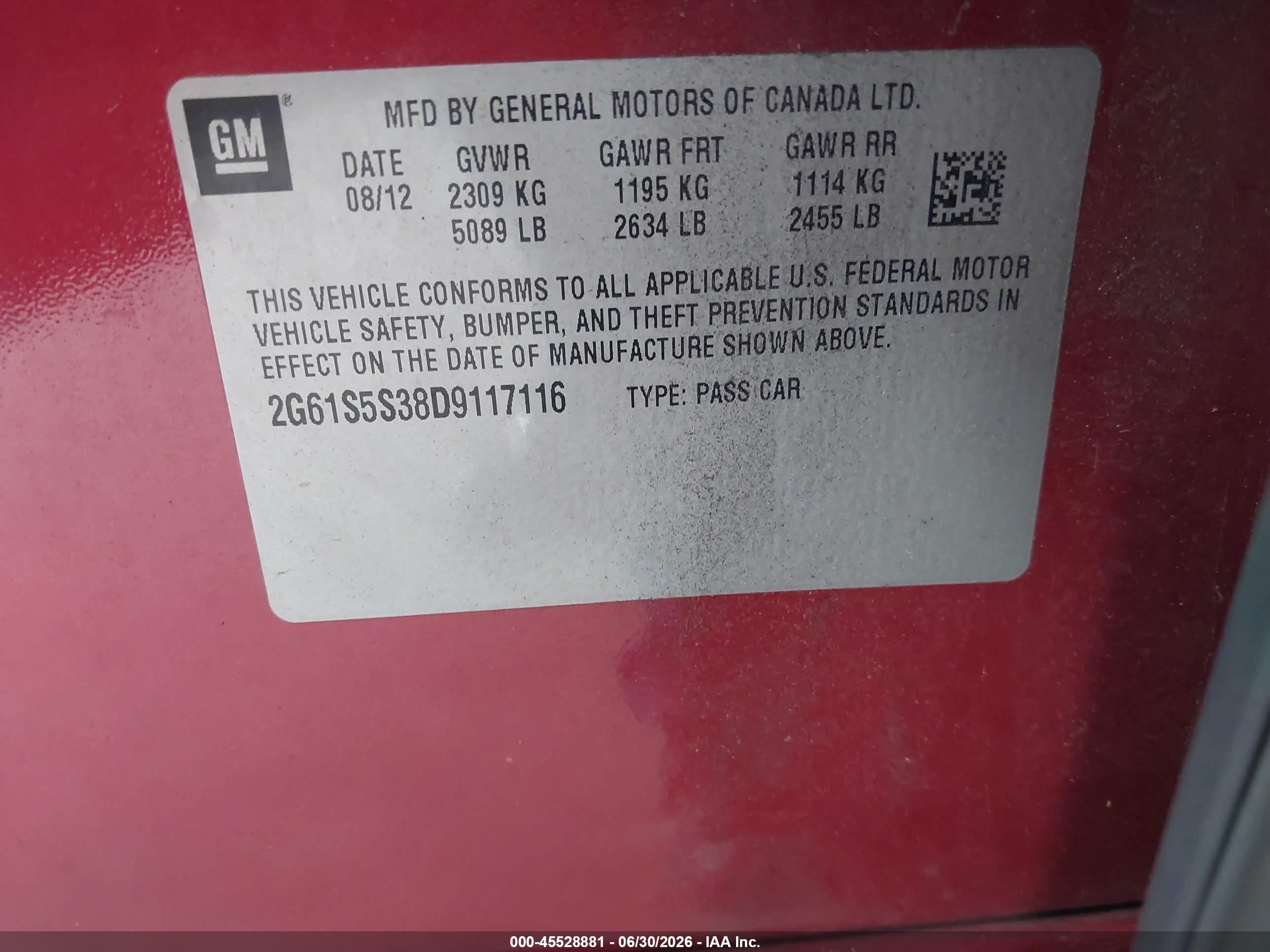 2013 Cadillac Xts Premium Red vin: 2G61S5S38D9117116