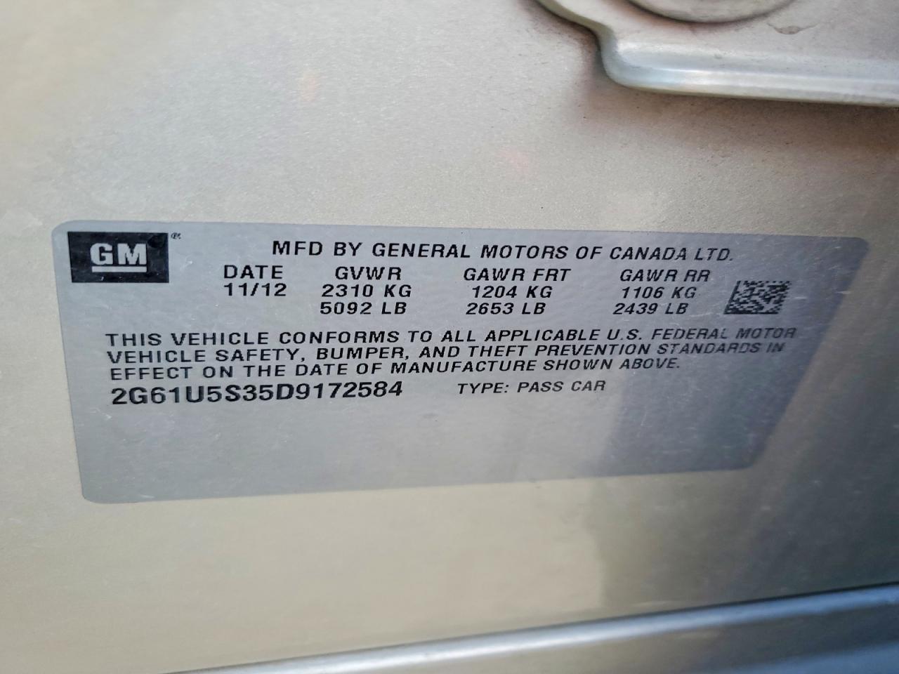 2013 Cadillac Xts Platinum Gold vin: 2G61U5S35D9172584