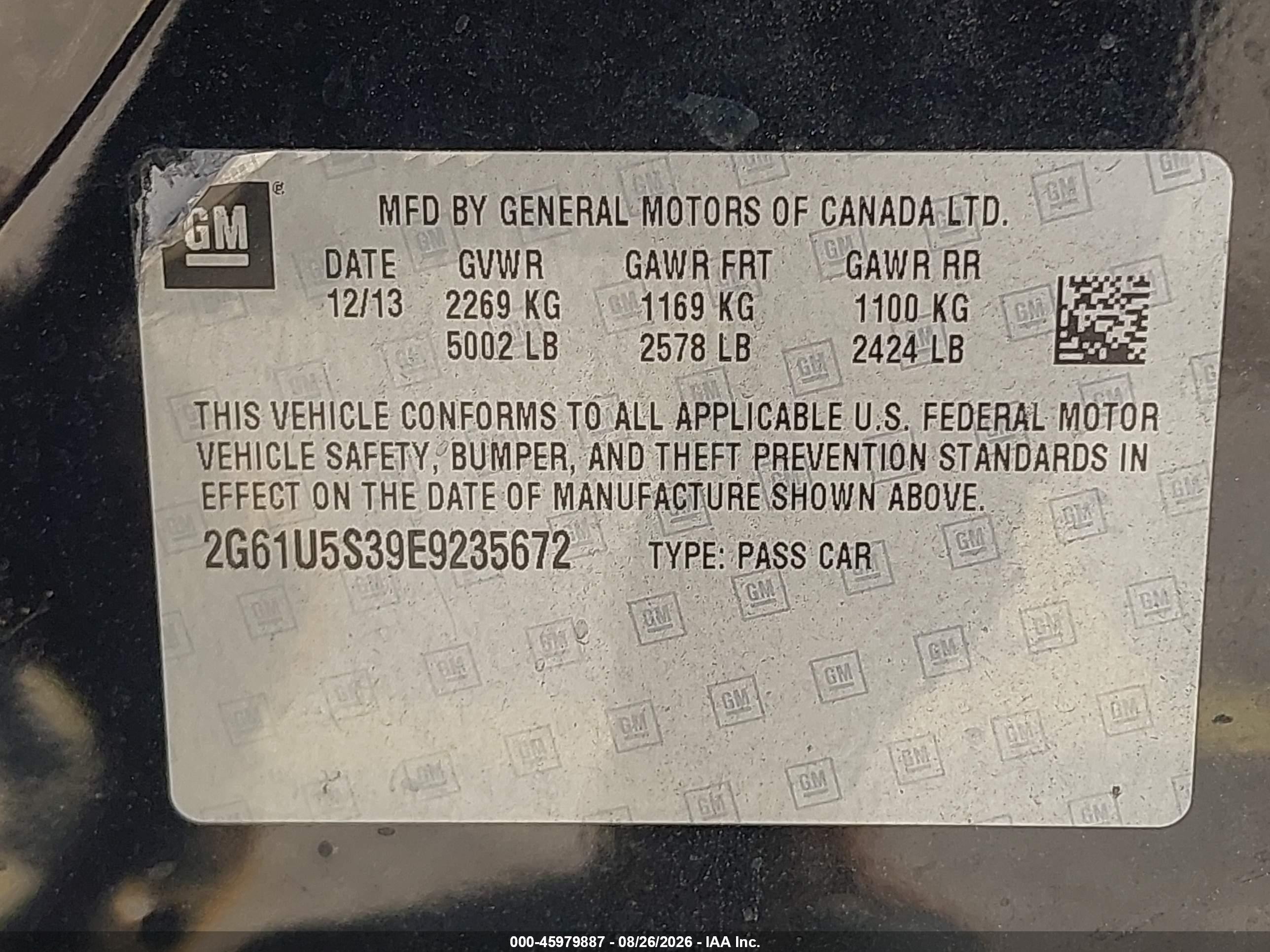 2014 Cadillac Xts W20 Livery Package Black vin: 2G61U5S39E9235672