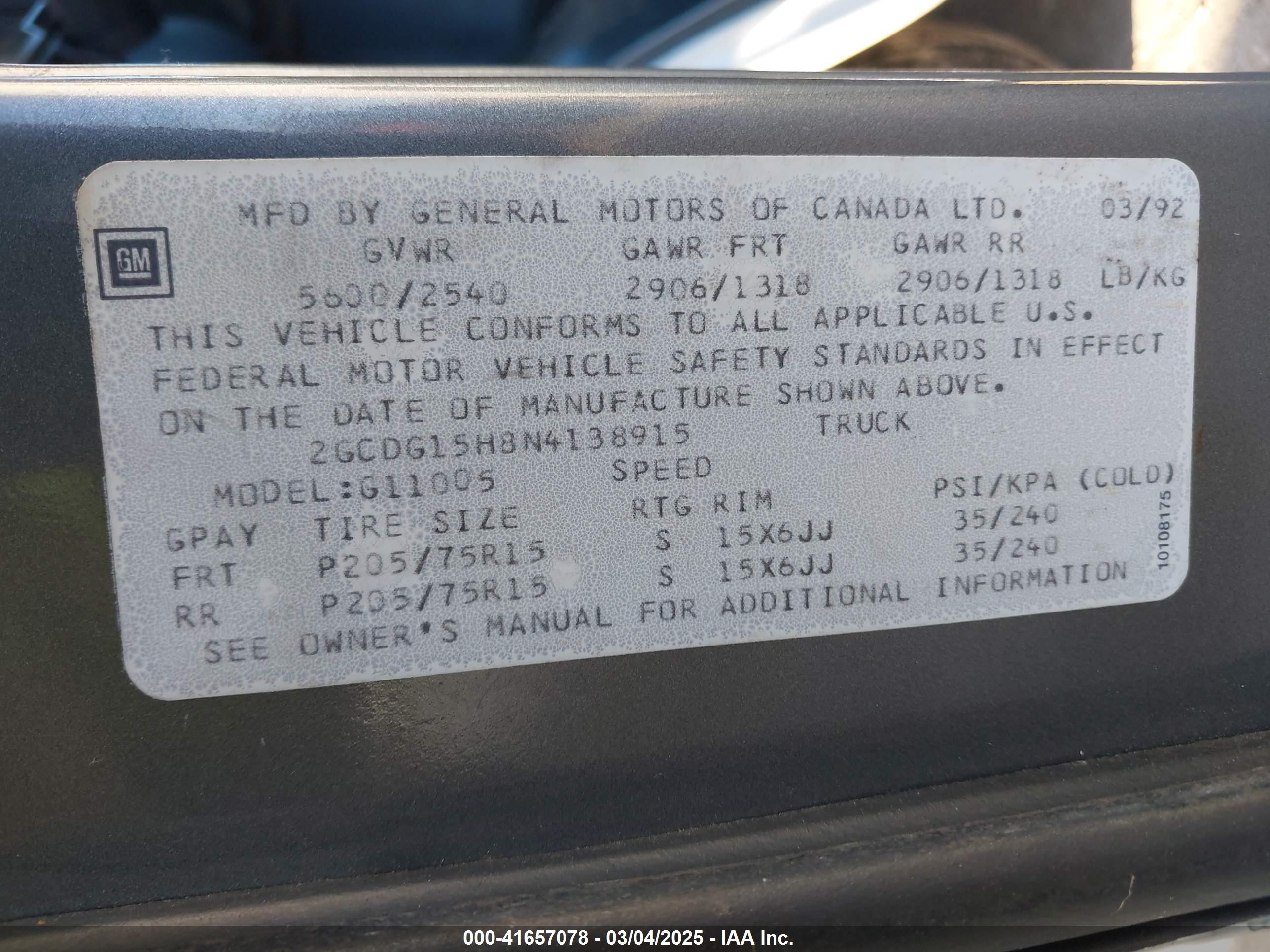1992 Chevrolet G10   Белый vin: 2GCDG15H8N4138915