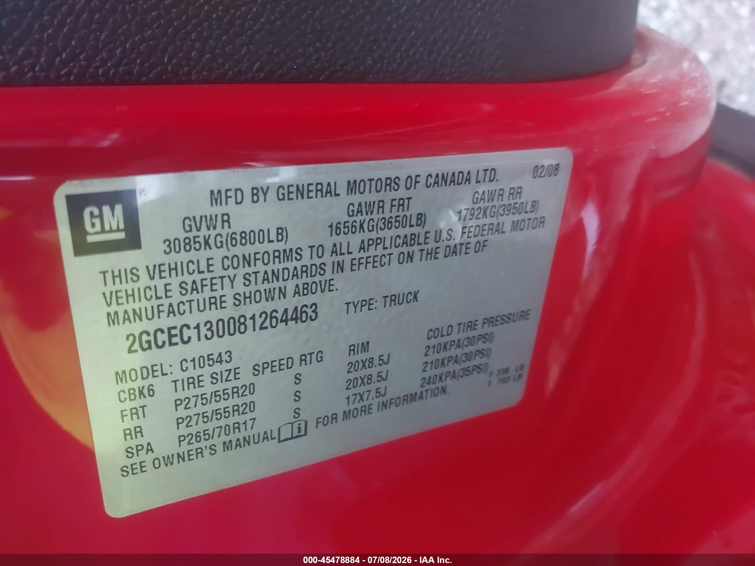 2008 Chevrolet Silverado 1500 Ltz Red vin: 2GCEC130081264463