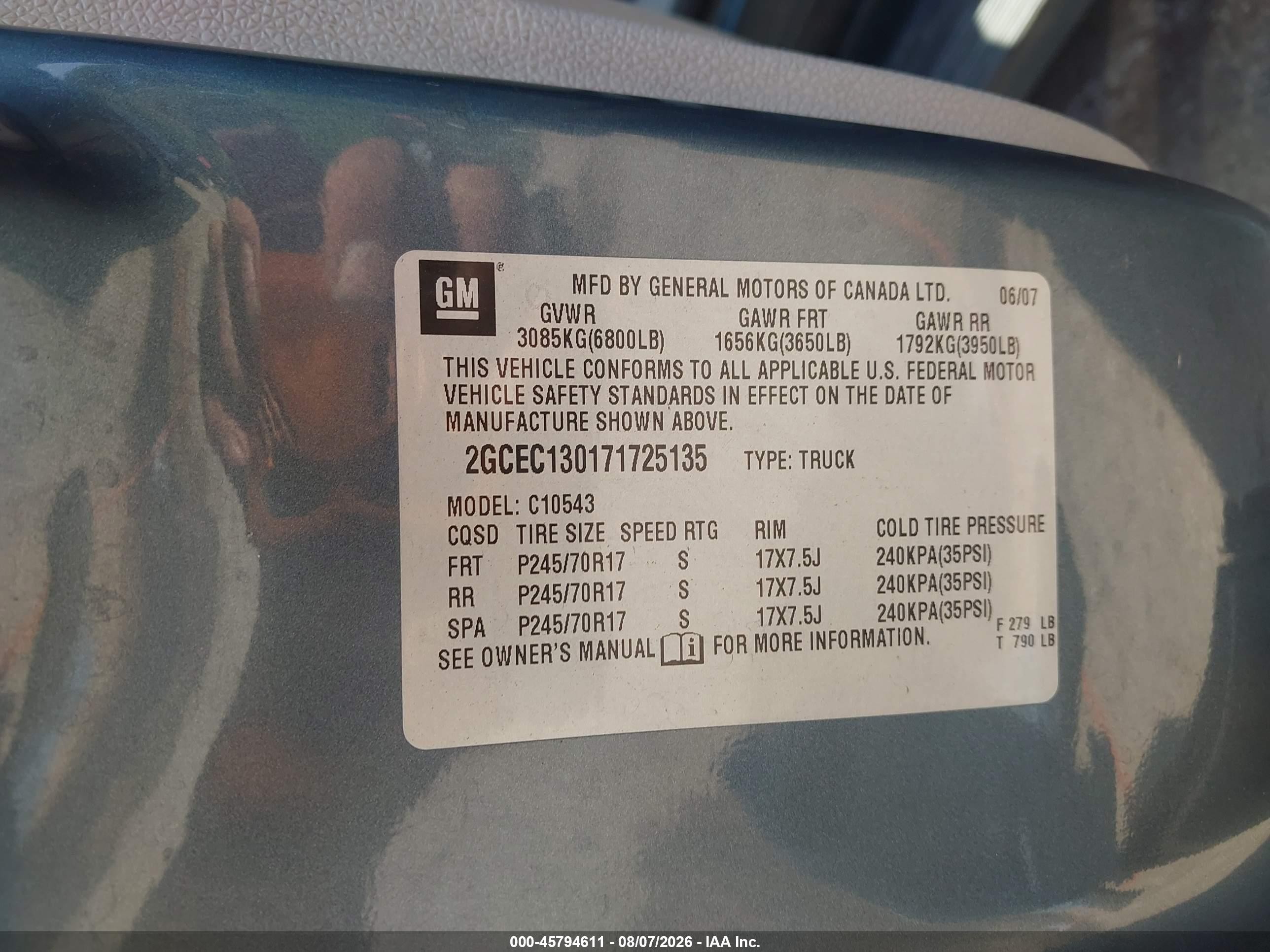 2007 Chevrolet Silverado 1500 Lt2 Blue vin: 2GCEC130171725135