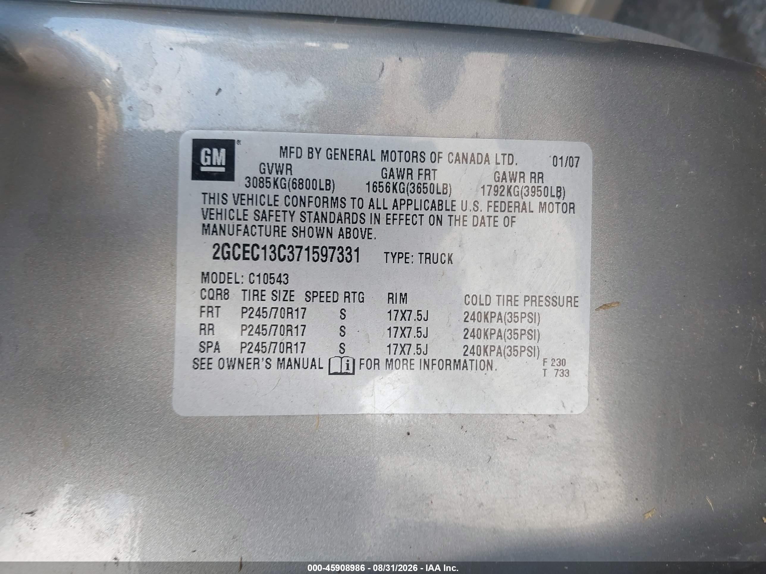 2007 Chevrolet Silverado 1500 Work Truck Gray vin: 2GCEC13C371597331