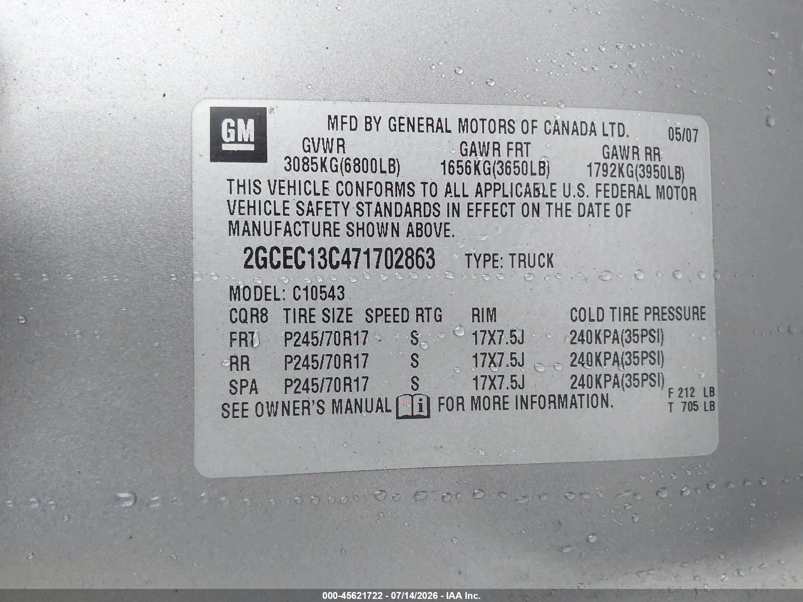 2007 Chevrolet Silverado 1500 Ls Gray vin: 2GCEC13C471702863