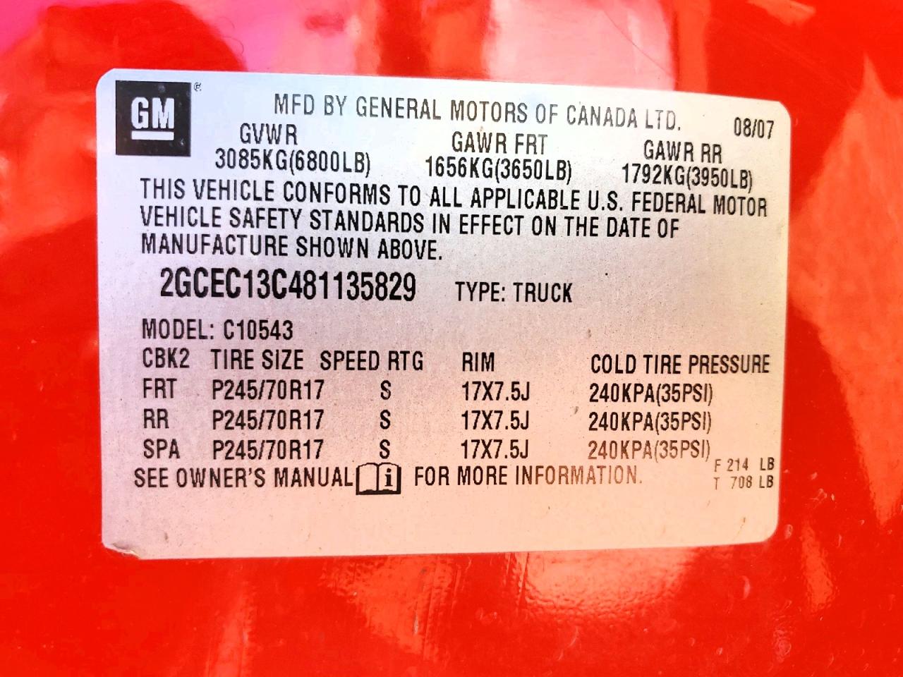 2008 Chevrolet Silverado C1500 Red vin: 2GCEC13C481135829