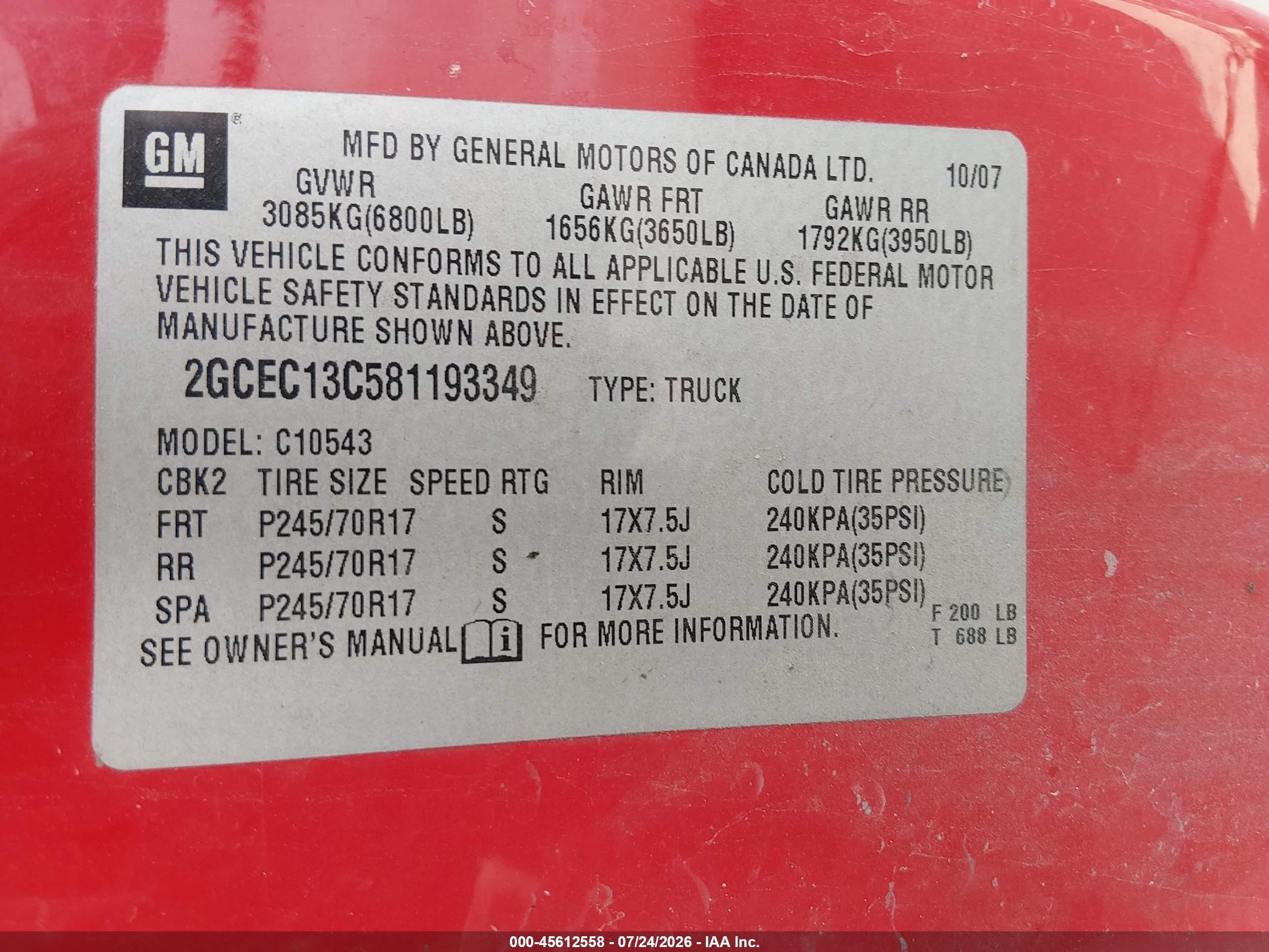 2008 Chevrolet Silverado 1500 Lt1 Red vin: 2GCEC13C581193349