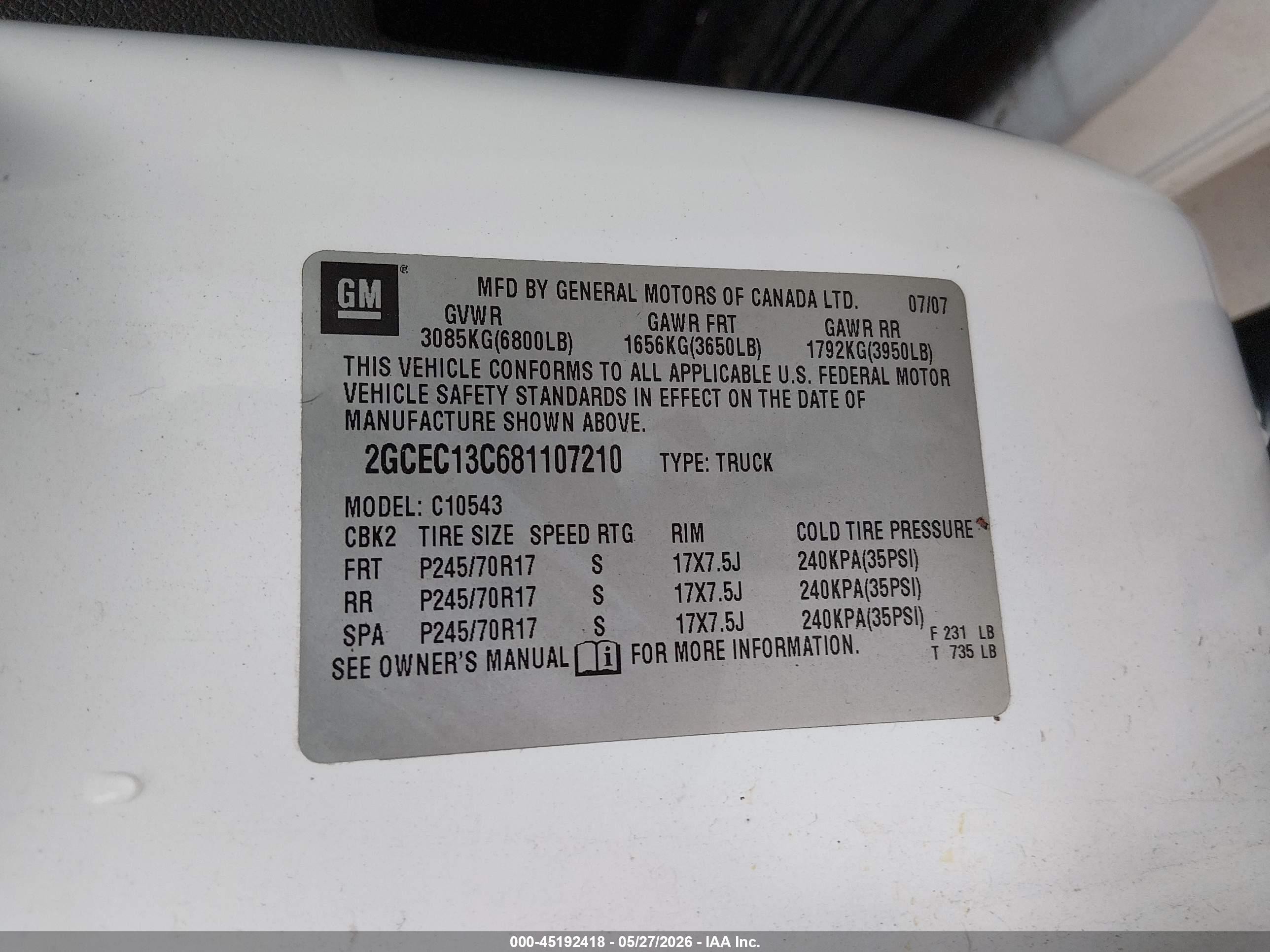 2008 Chevrolet Silverado 1500 Work Truck White vin: 2GCEC13C681107210