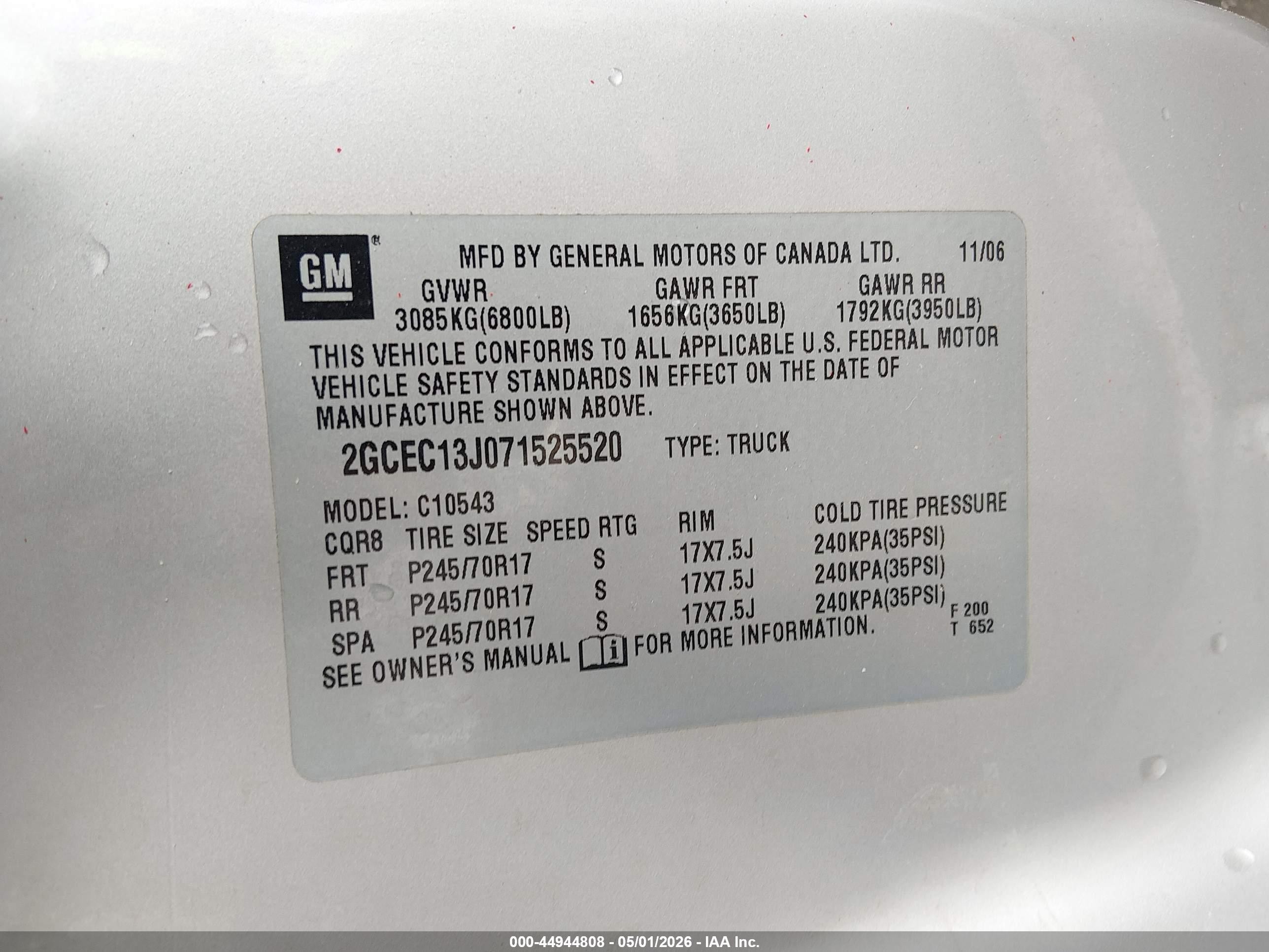 2007 Chevrolet Silverado 1500 Lt1 Champagne vin: 2GCEC13J071525520