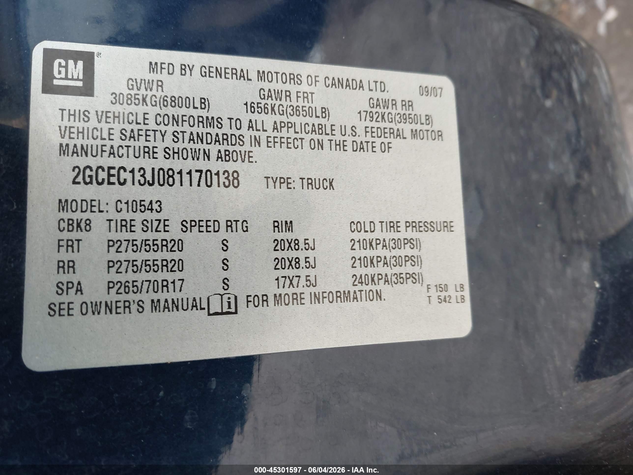 2008 Chevrolet Silverado 1500 Lt1 Blue vin: 2GCEC13J081170138