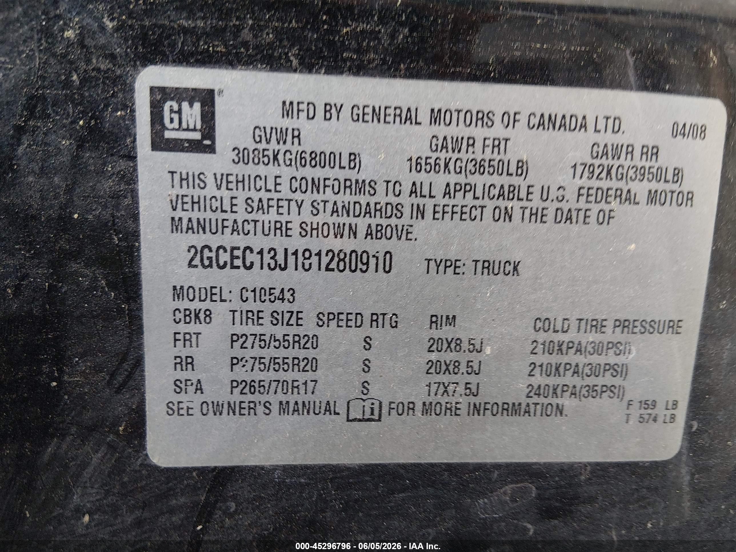 2008 Chevrolet Silverado 1500 Lt1 Black vin: 2GCEC13J181280910