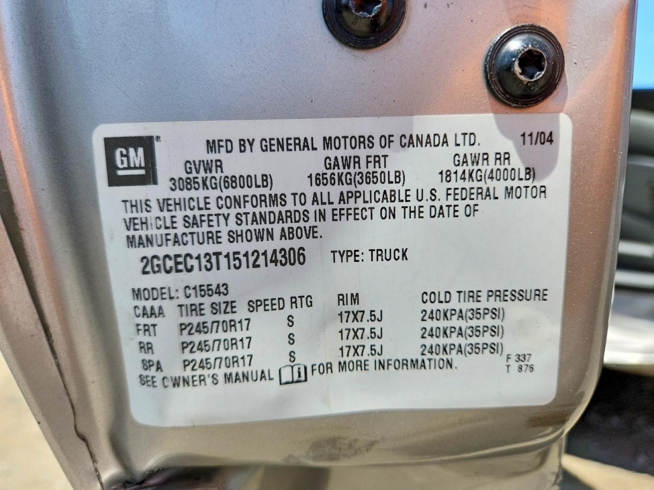 2005 Chevrolet Silverado C1500 Tan vin: 2GCEC13T151214306