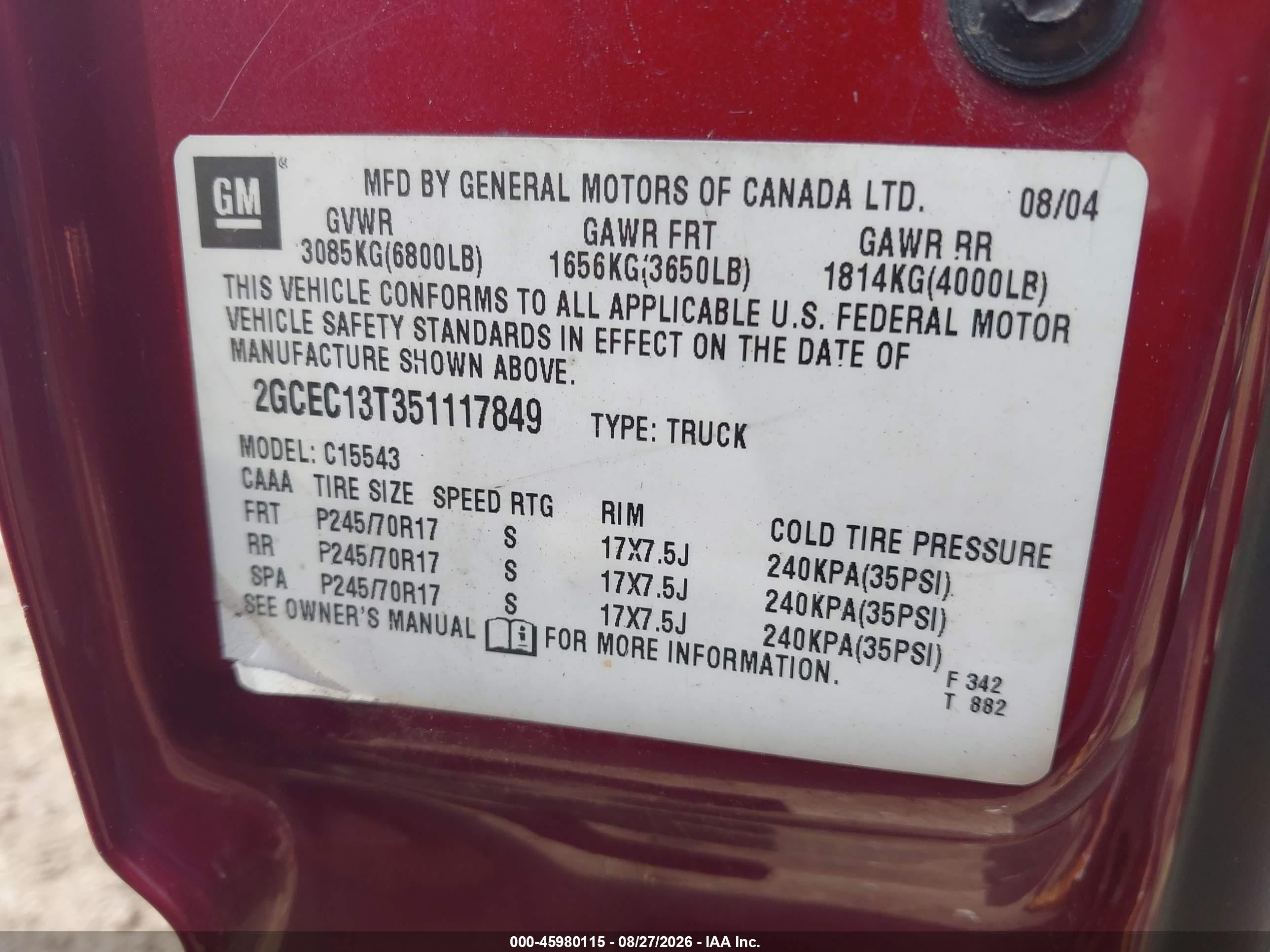 2005 Chevrolet Silverado 1500 Ls Burgundy vin: 2GCEC13T351117849