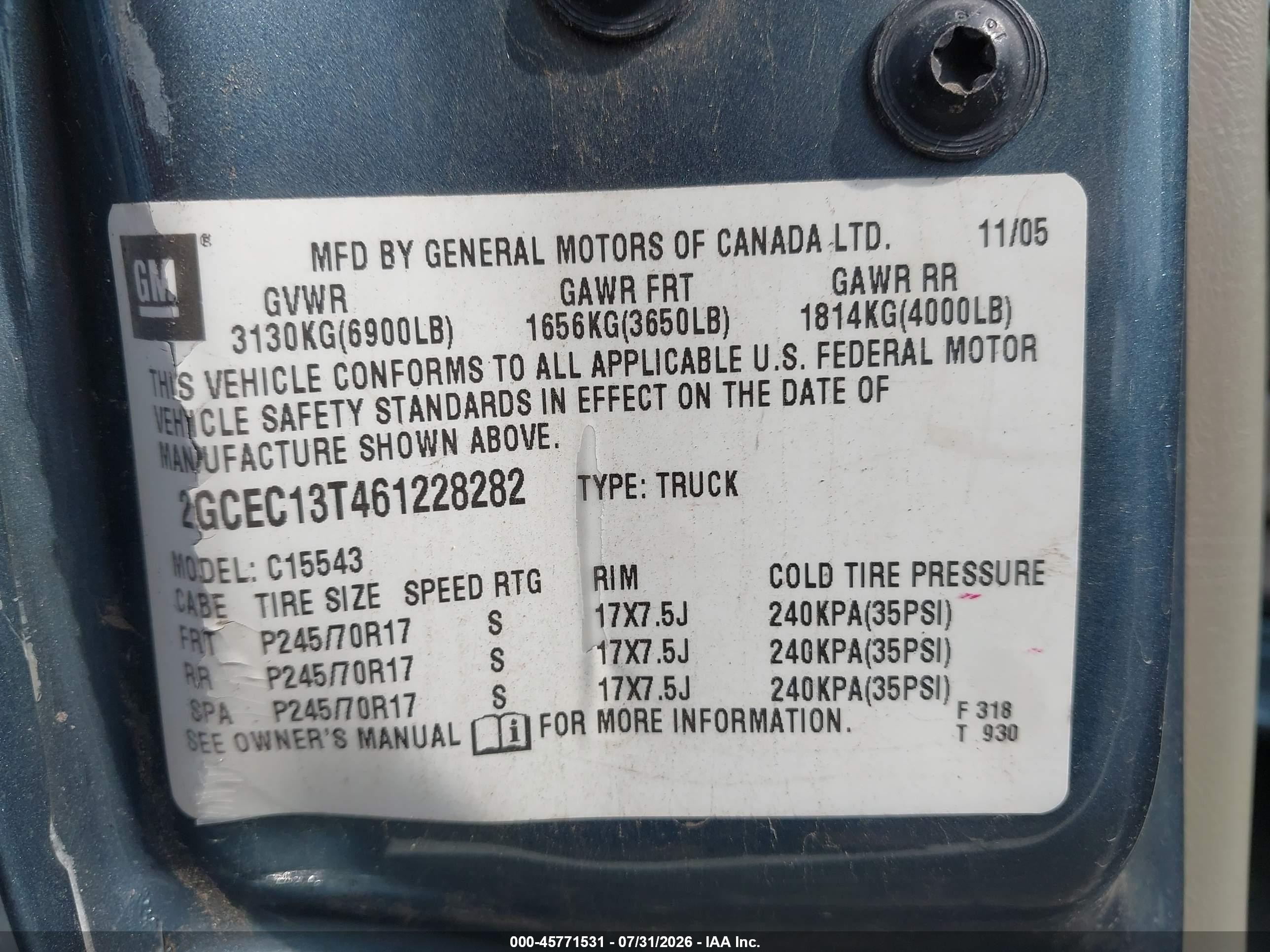 2006 Chevrolet Silverado 1500 Lt1 Blue vin: 2GCEC13T461228282