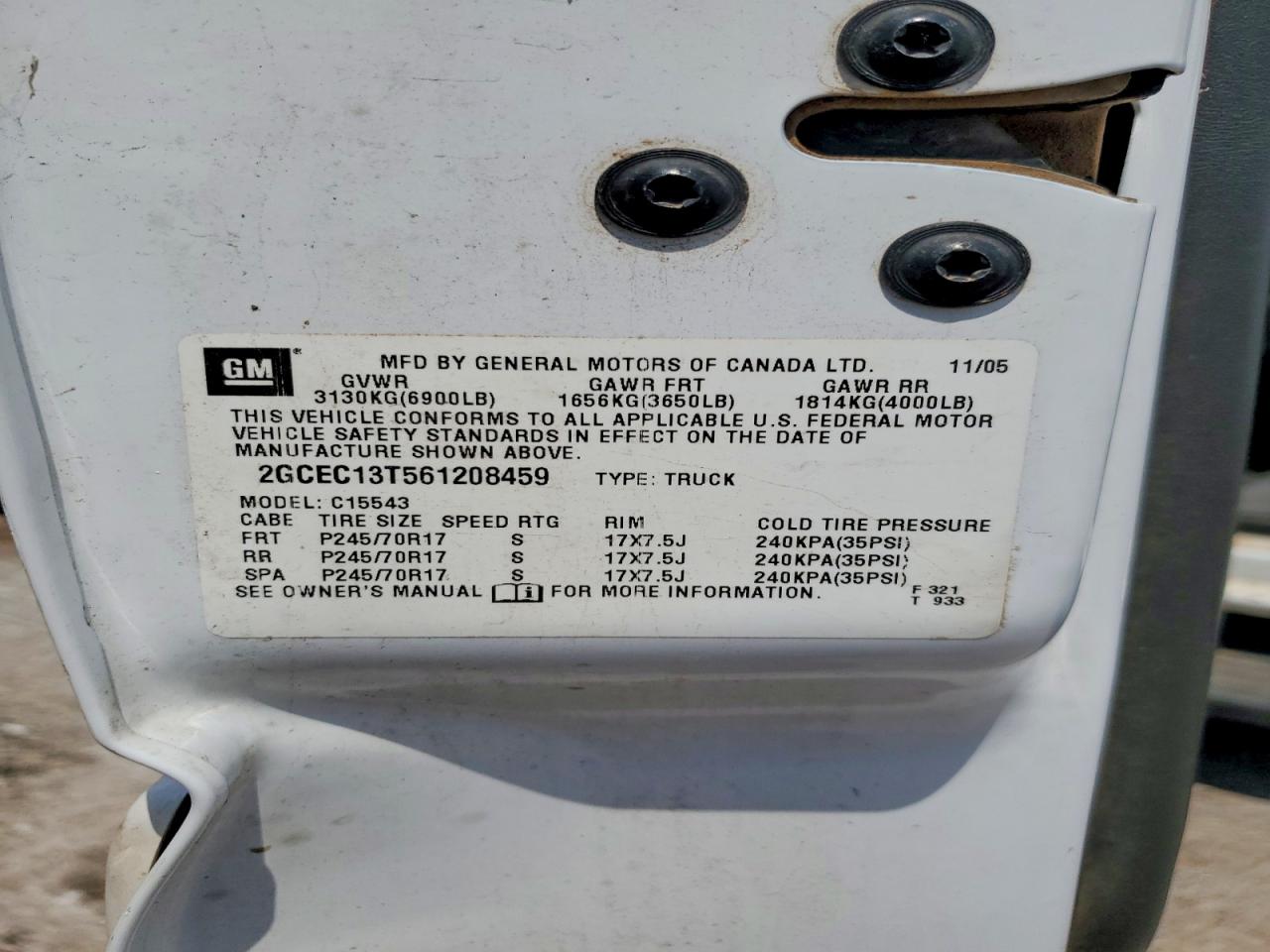 2006 Chevrolet Silverado C1500 White vin: 2GCEC13T561208459