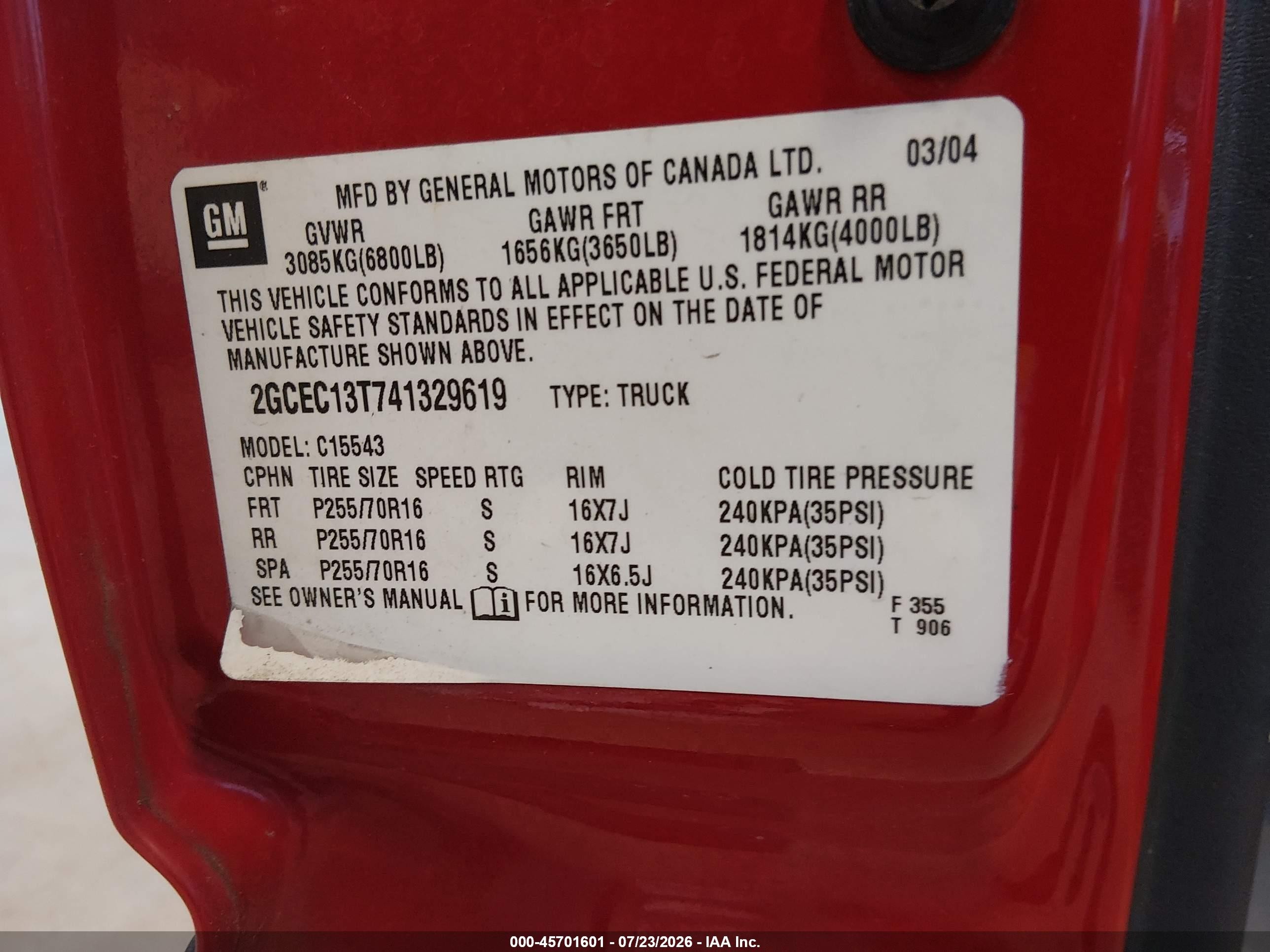 2004 Chevrolet Silverado 1500 Ls Red vin: 2GCEC13T741329619