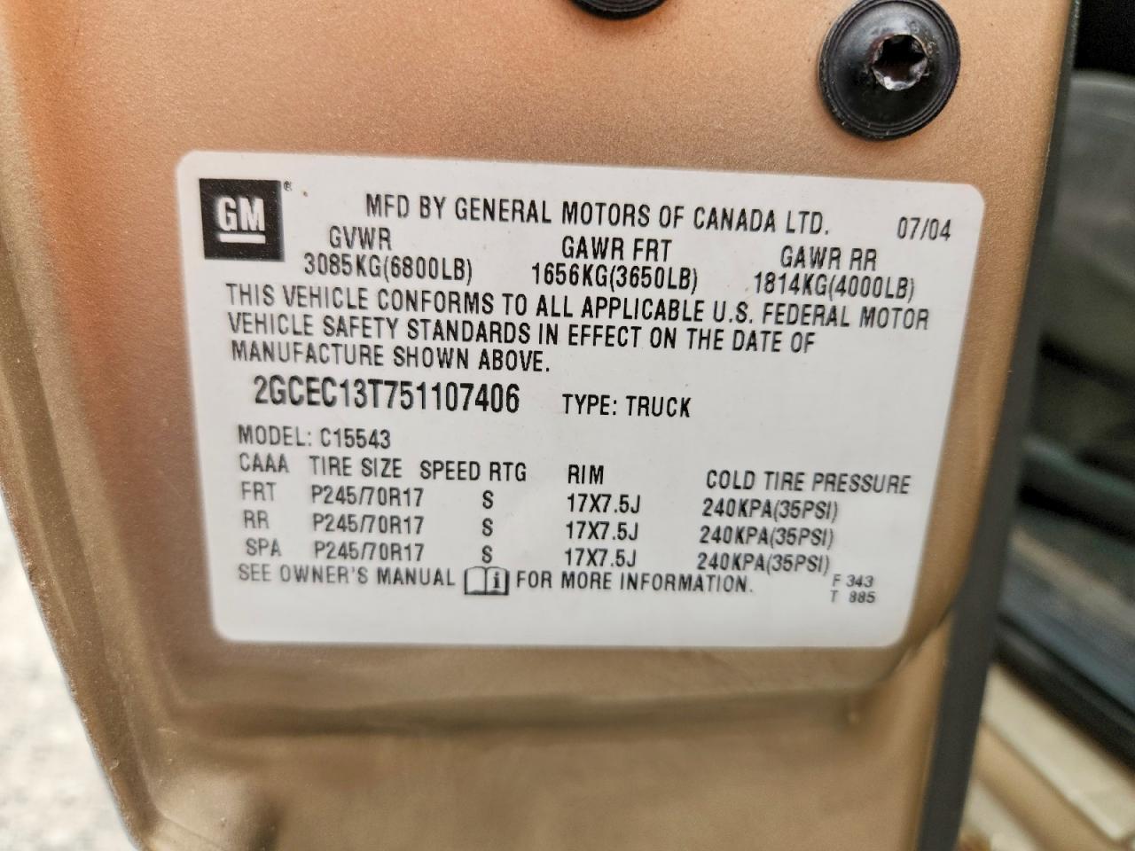 2005 Chevrolet Silverado C1500 Tan vin: 2GCEC13T751107406