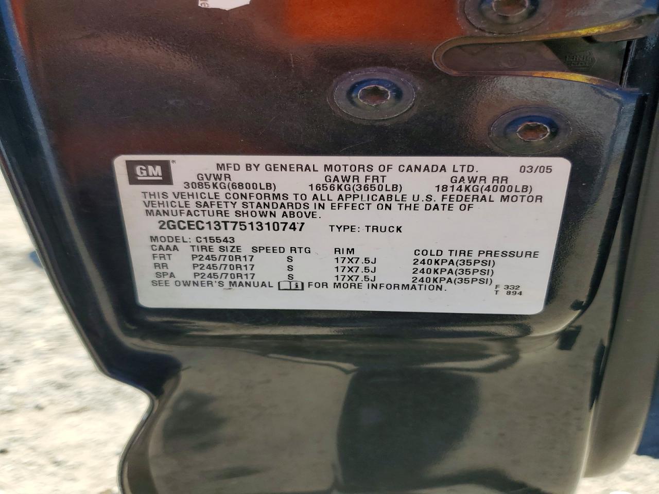 2005 Chevrolet Silverado C1500 Charcoal vin: 2GCEC13T751310747