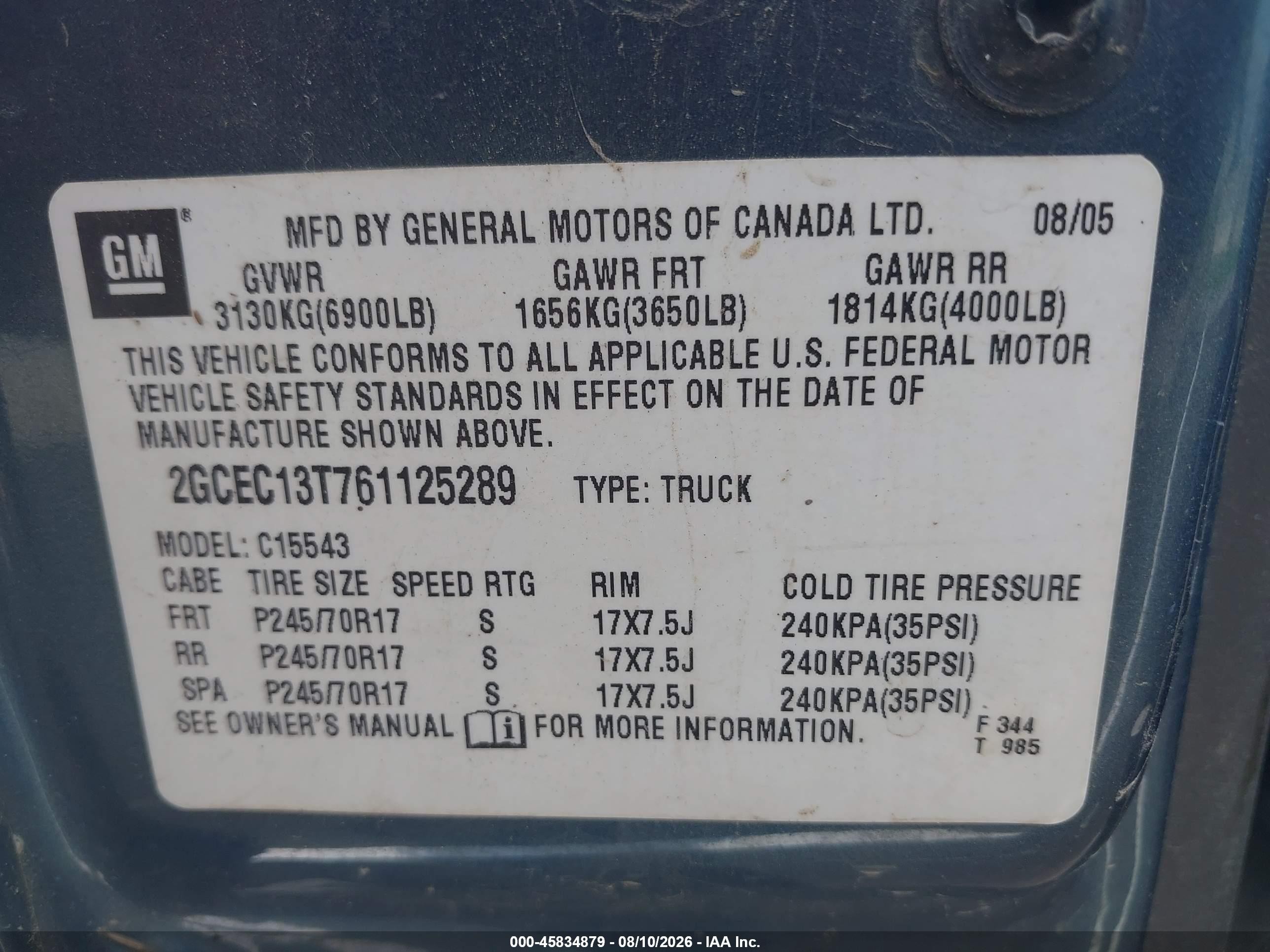 2006 Chevrolet Silverado 1500 Lt1 Light Blue vin: 2GCEC13T761125289