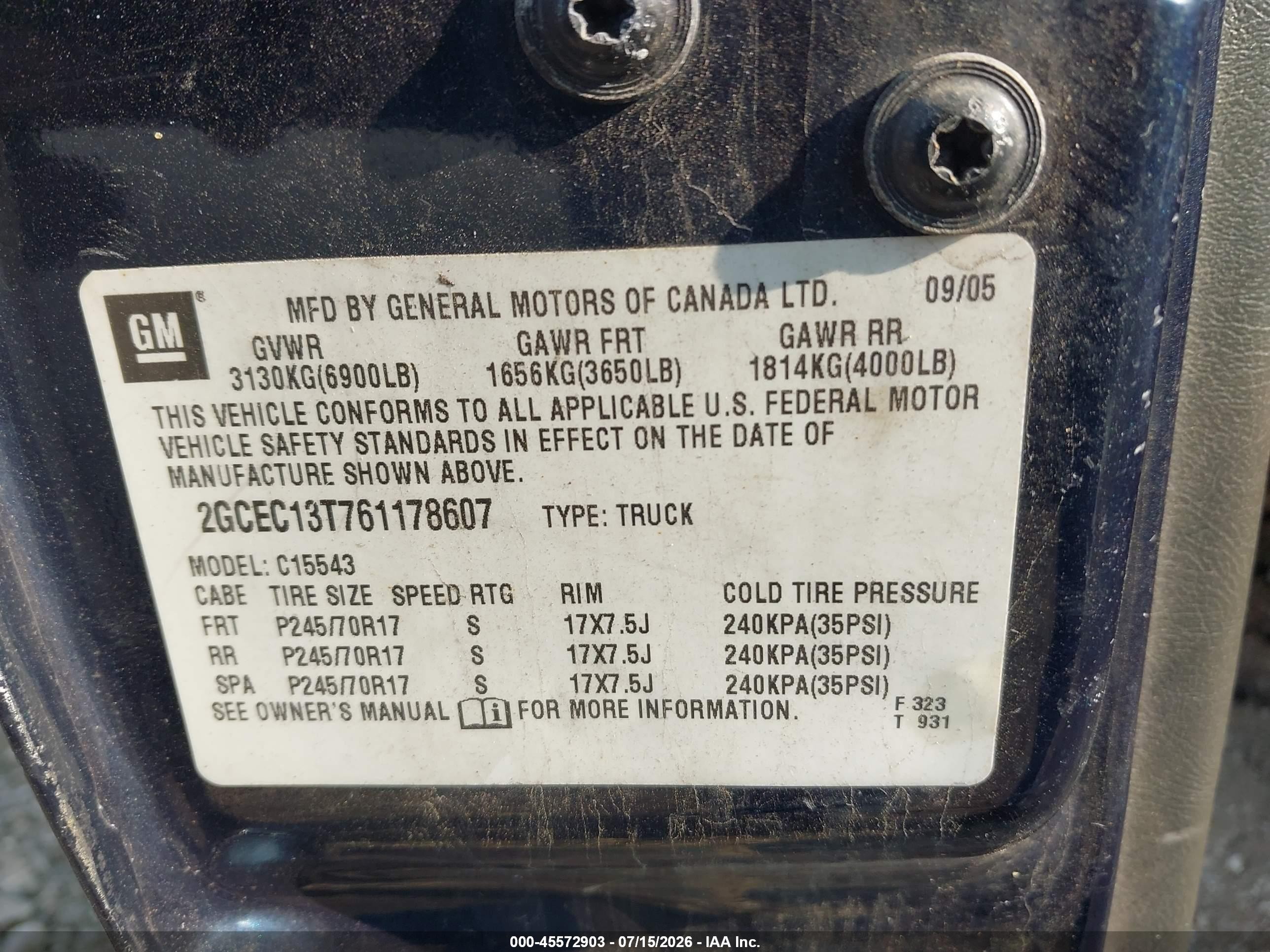 2006 Chevrolet Silverado 1500 Lt1 Blue vin: 2GCEC13T761178607
