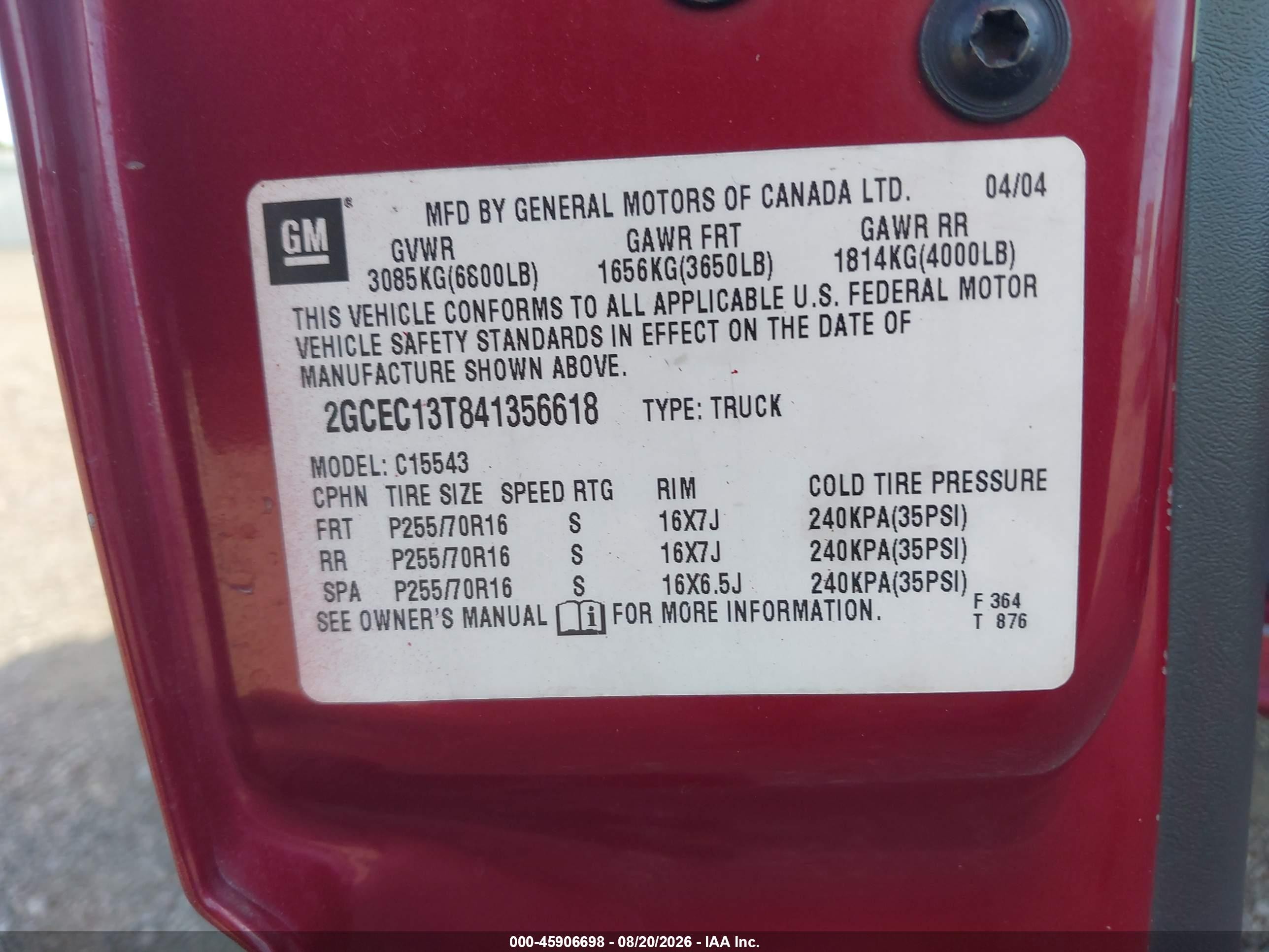 2004 Chevrolet Silverado 1500 Ls Maroon vin: 2GCEC13T841356618