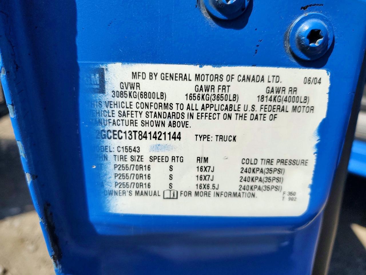 2004 Chevrolet Silverado C1500 Blue vin: 2GCEC13T841421144