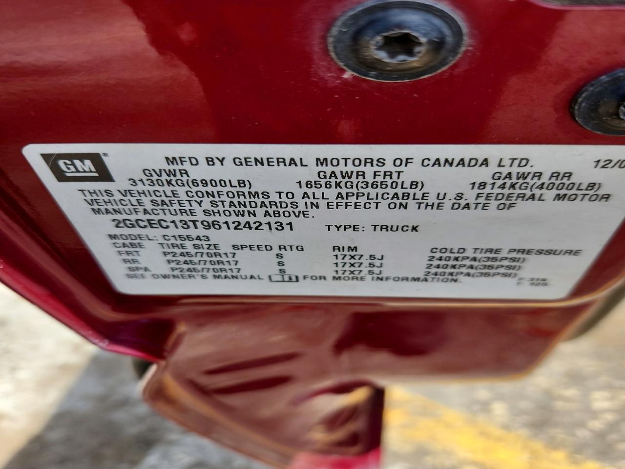 2006 Chevrolet Silverado Red vin: 2GCEC13T961242131