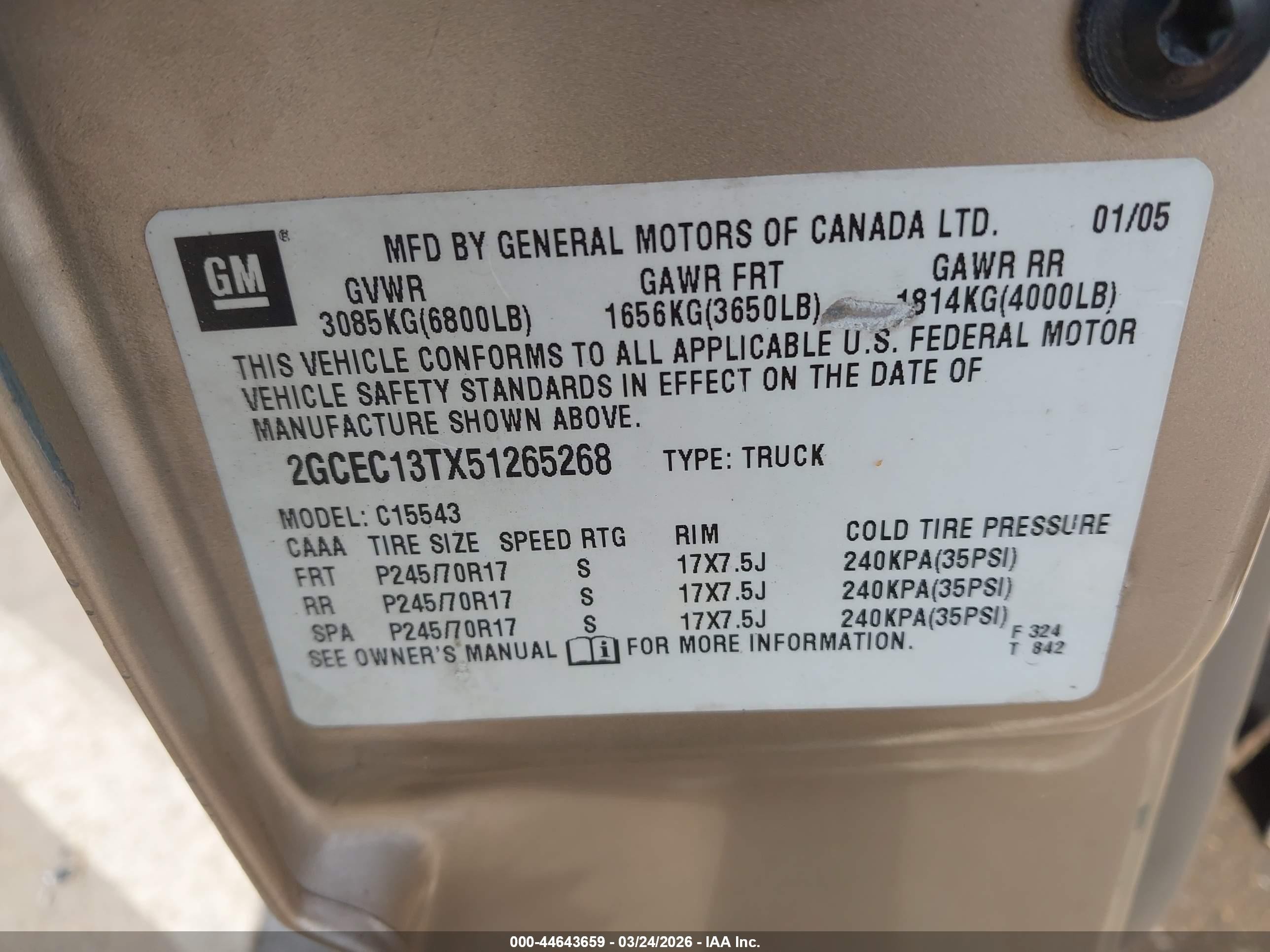 2005 Chevrolet Silverado 1500 Ls Gold vin: 2GCEC13TX51265268