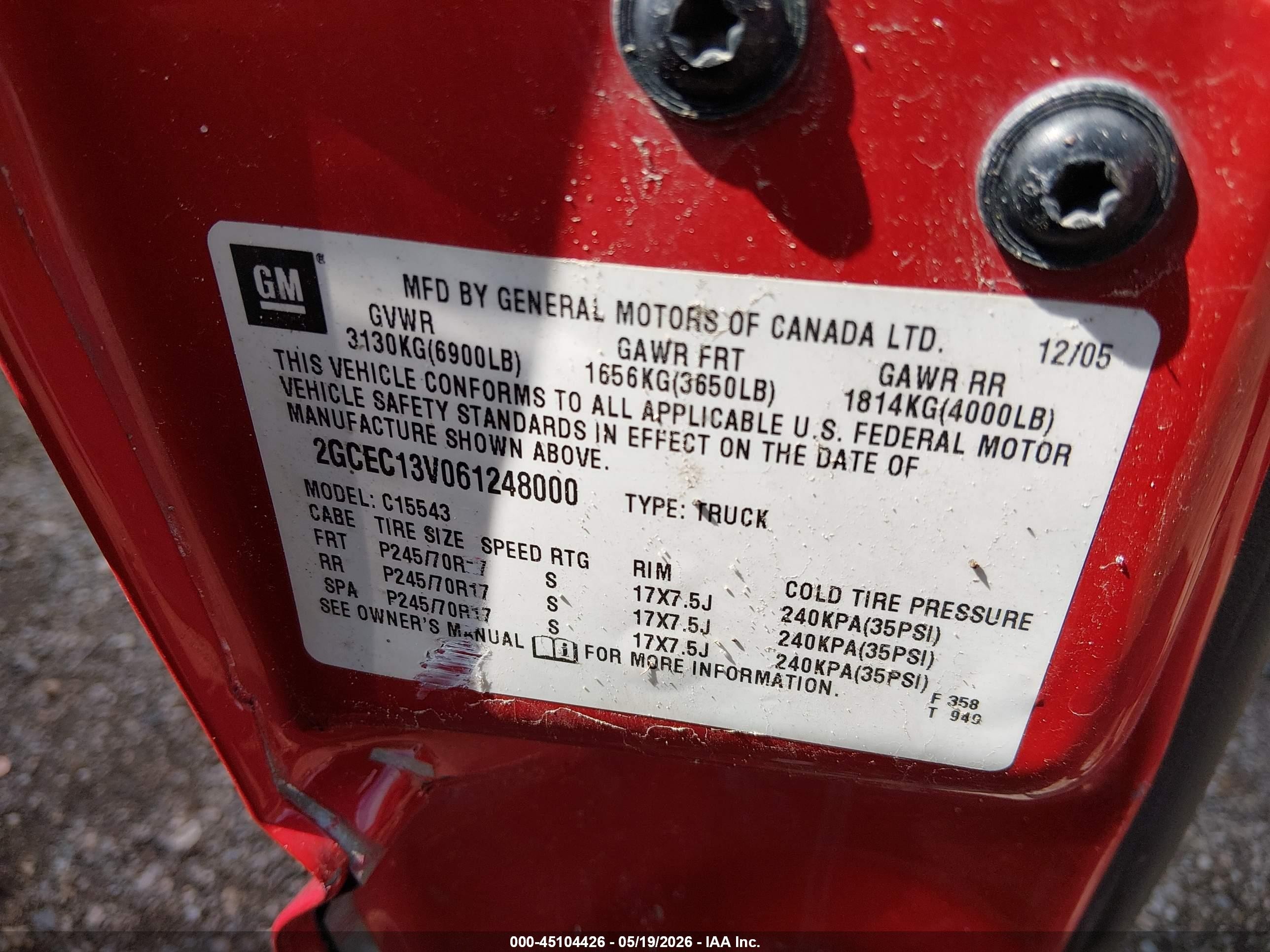 2006 Chevrolet Silverado 1500 Ls Red vin: 2GCEC13V061248000
