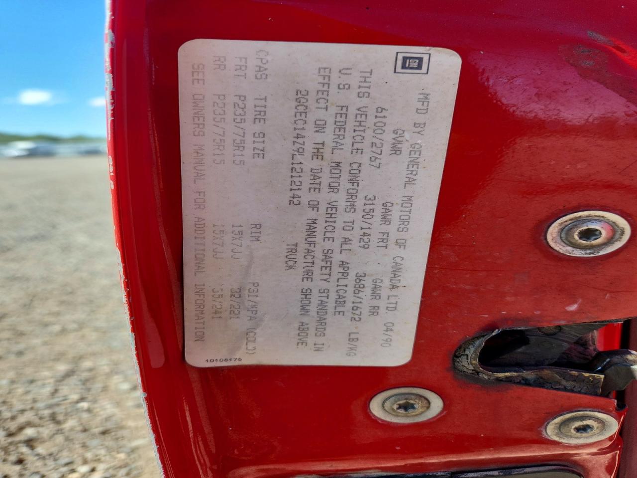 1990 Chevrolet Gmt-400 C1500 Red vin: 2GCEC14Z9L1212142