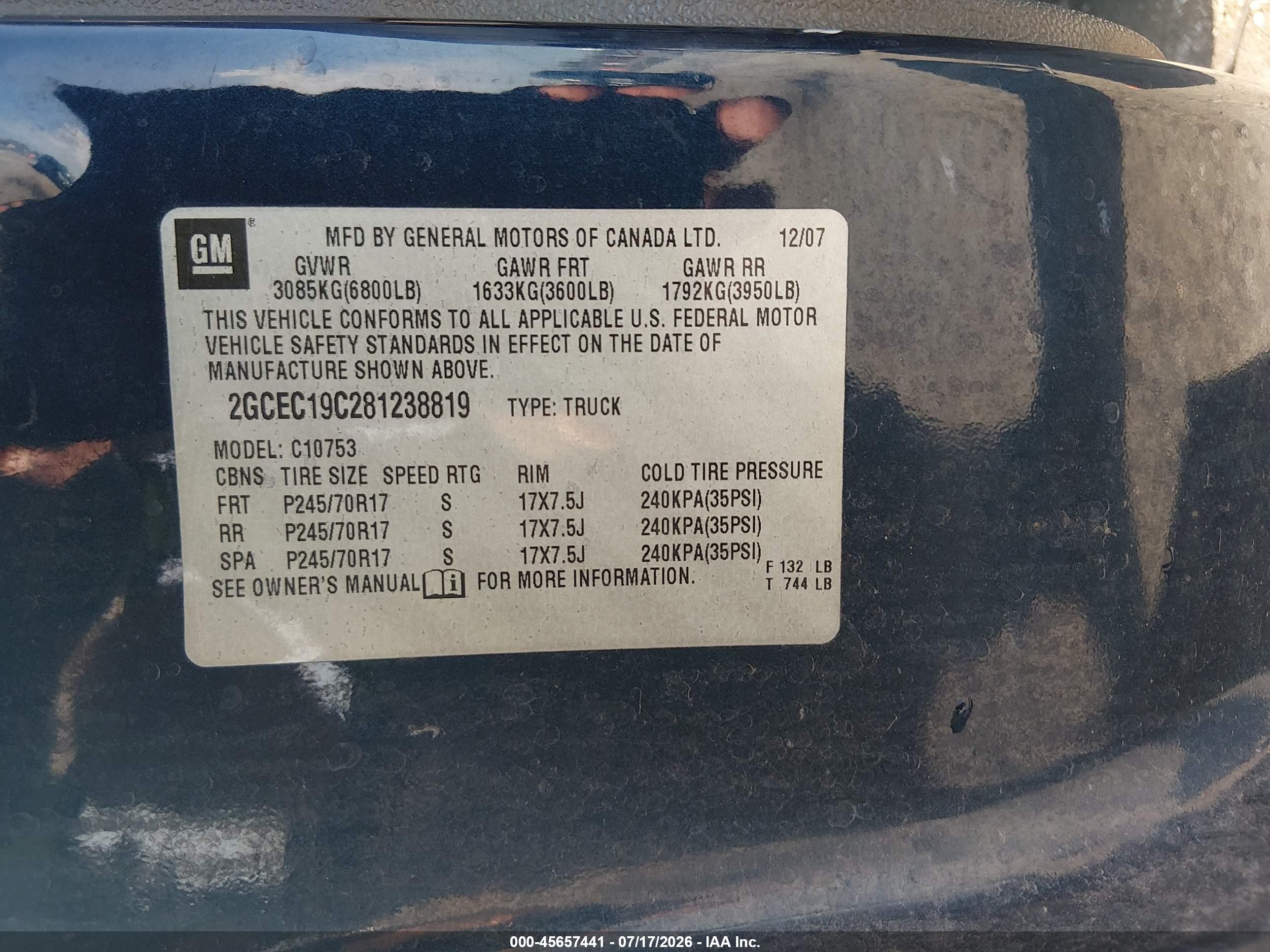 2008 Chevrolet Silverado 1500 Lt1 Blue vin: 2GCEC19C281238819