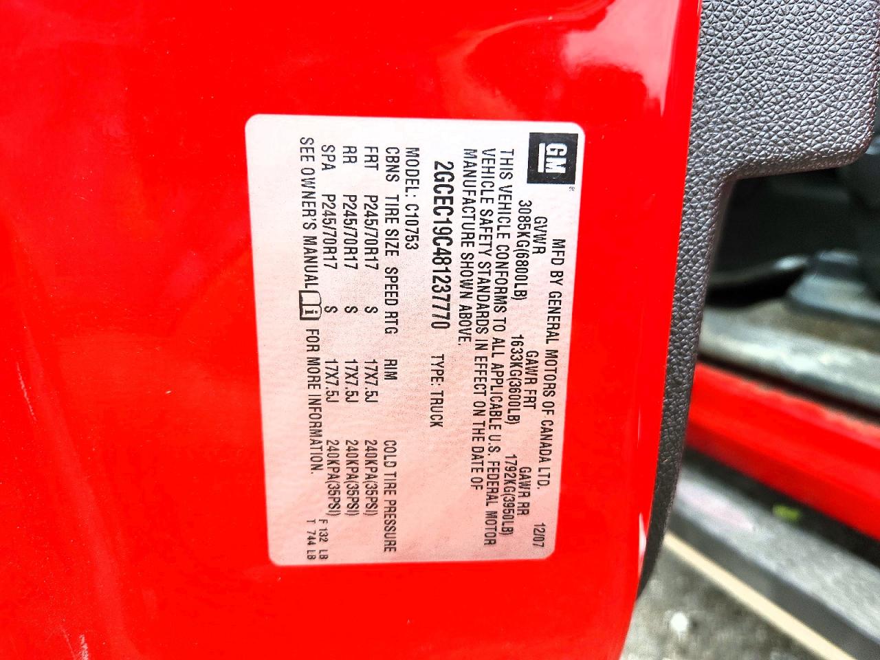 2008 Chevrolet Silverado C1500 Red vin: 2GCEC19C481237770