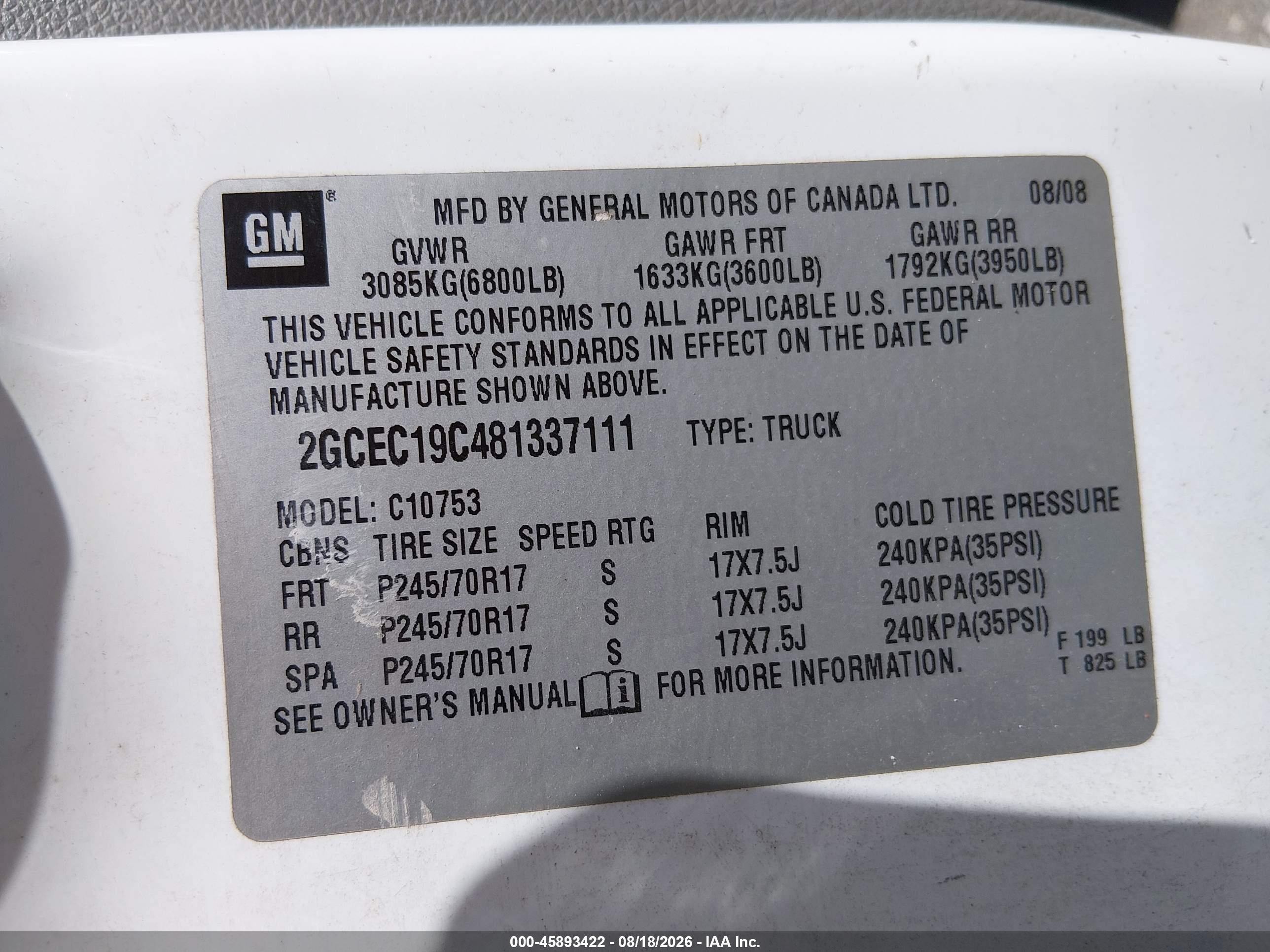 2008 Chevrolet Silverado 1500 Work Truck White vin: 2GCEC19C481337111