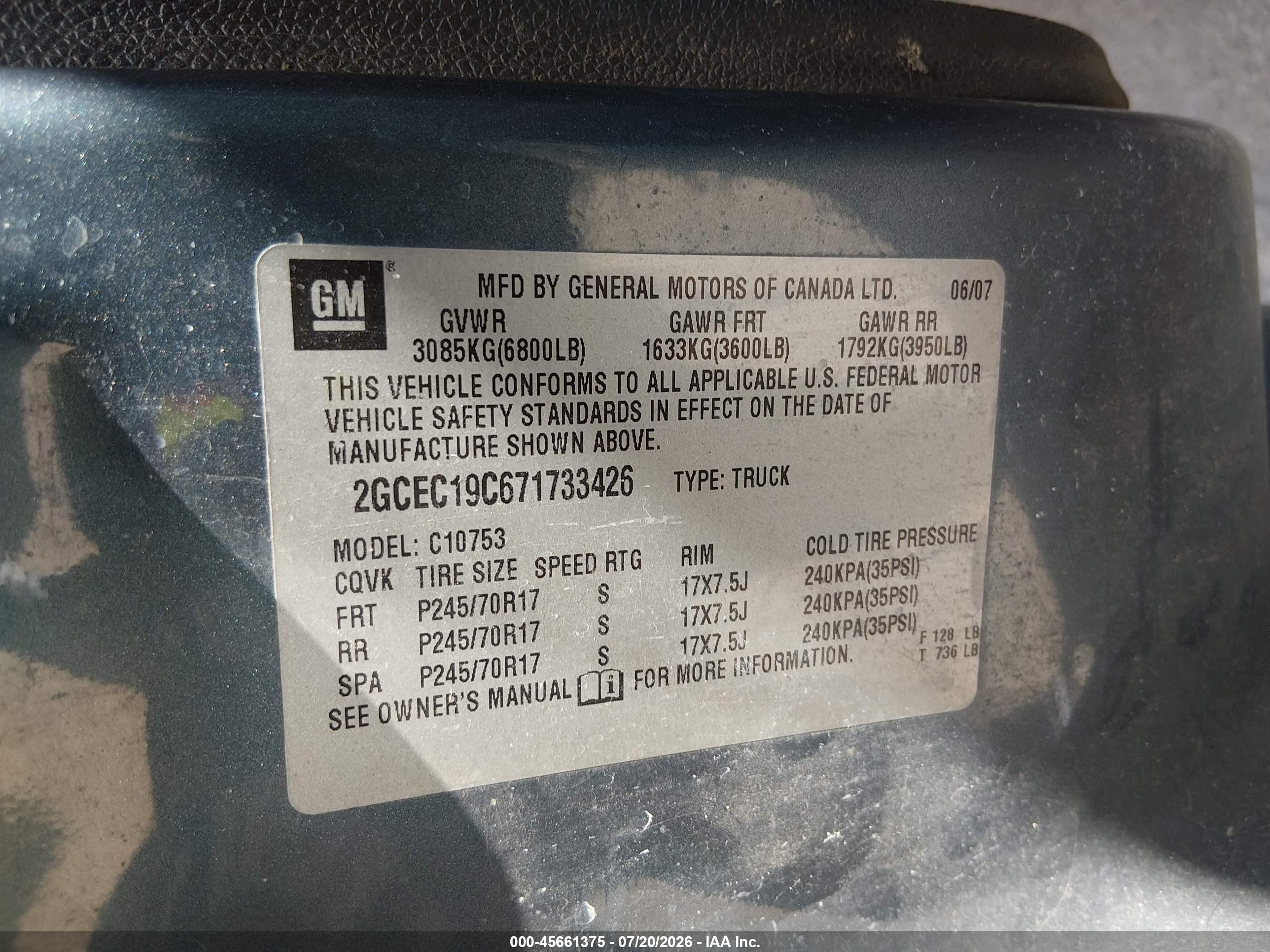 2007 Chevrolet Silverado 1500 Lt1 Blue vin: 2GCEC19C671733426