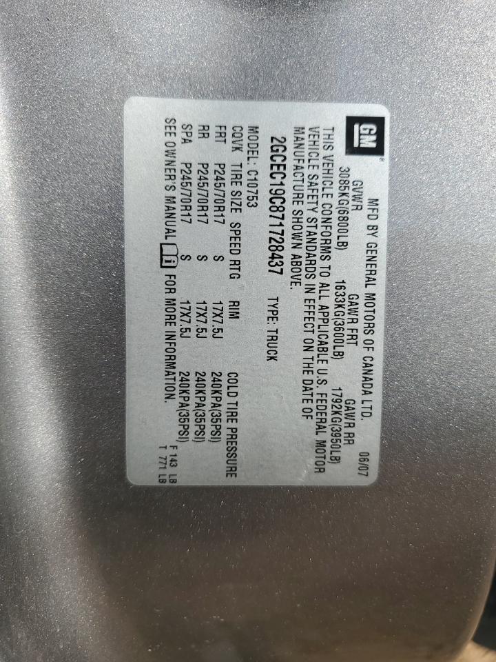 2007 Chevrolet Silverado C1500 Gray vin: 2GCEC19C871728437