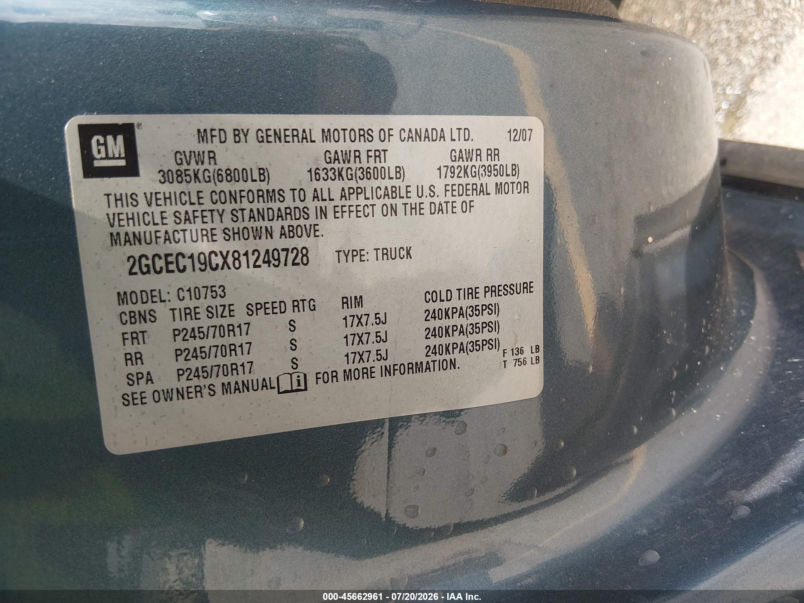 2008 Chevrolet Silverado 1500 Lt1 Blue vin: 2GCEC19CX81249728