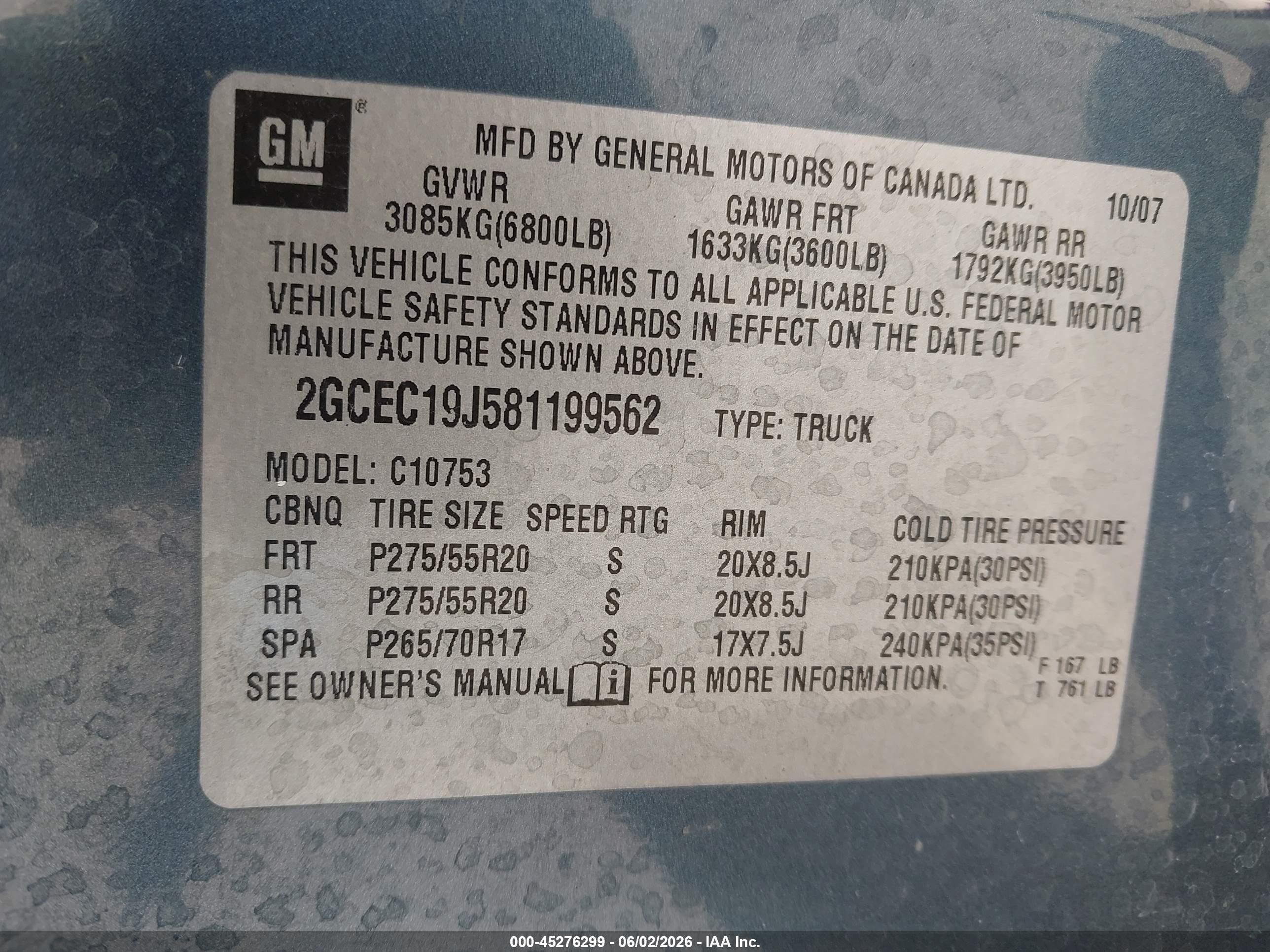 2008 Chevrolet Silverado 1500 Lt2 Turquoise vin: 2GCEC19J581199562