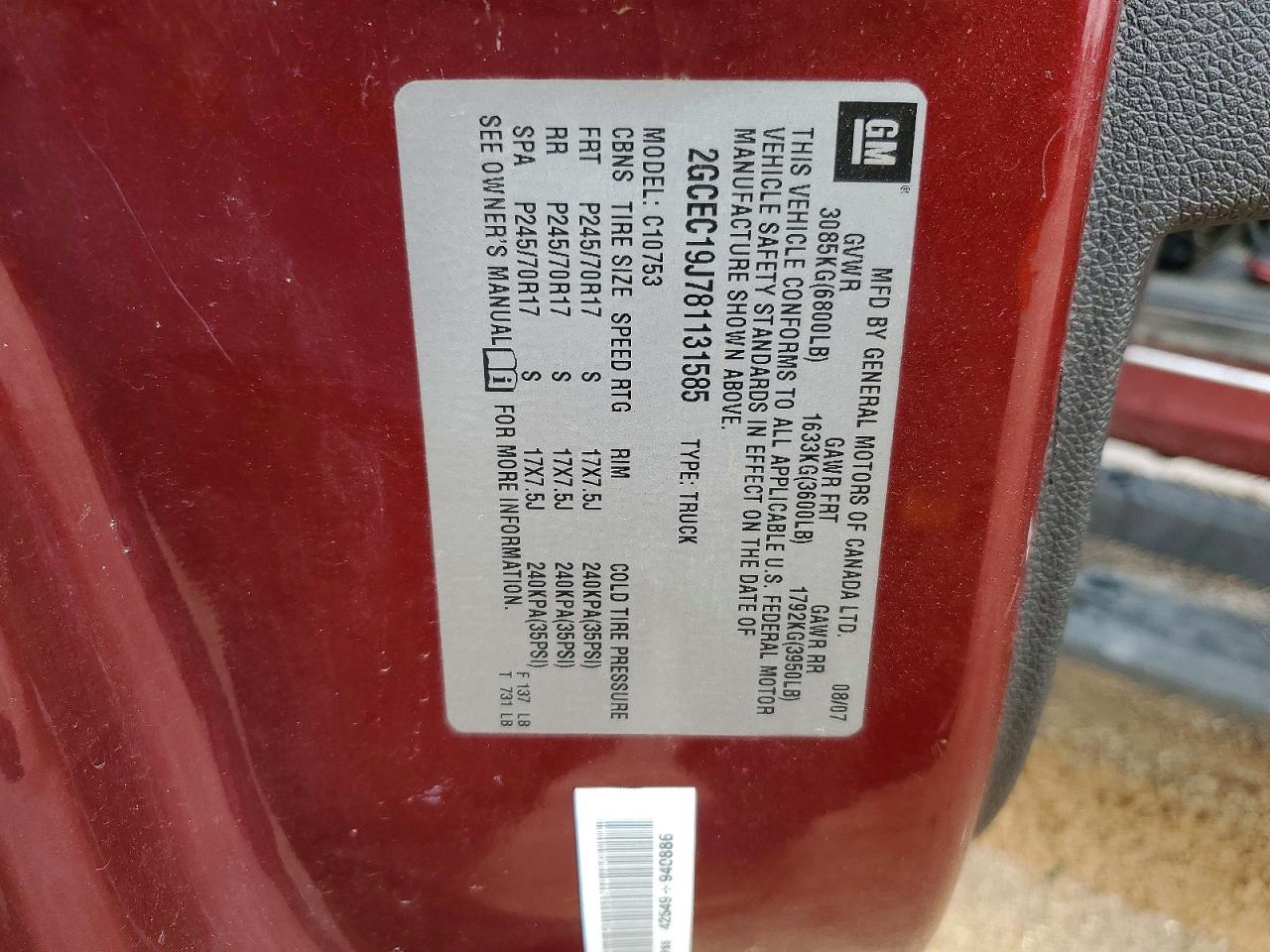 2008 Chevrolet Silverado C1500 Burgundy vin: 2GCEC19J781131585