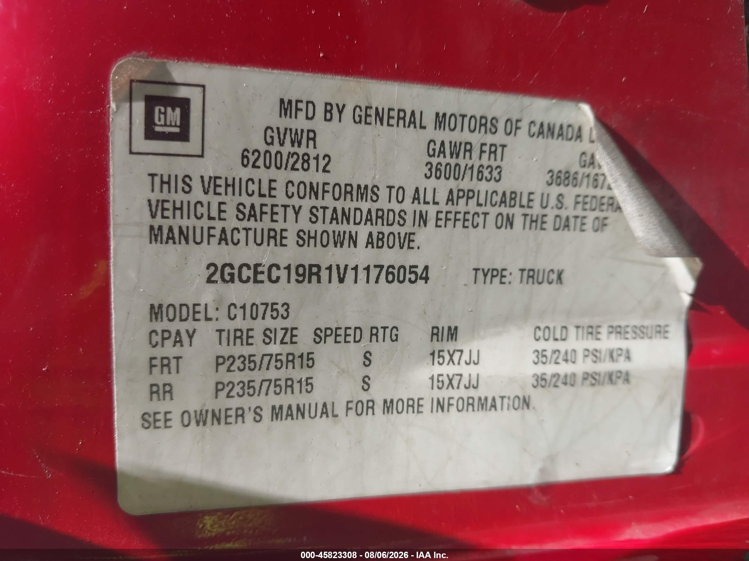 1997 Chevrolet C1500 Fleetside Red vin: 2GCEC19R1V1176054
