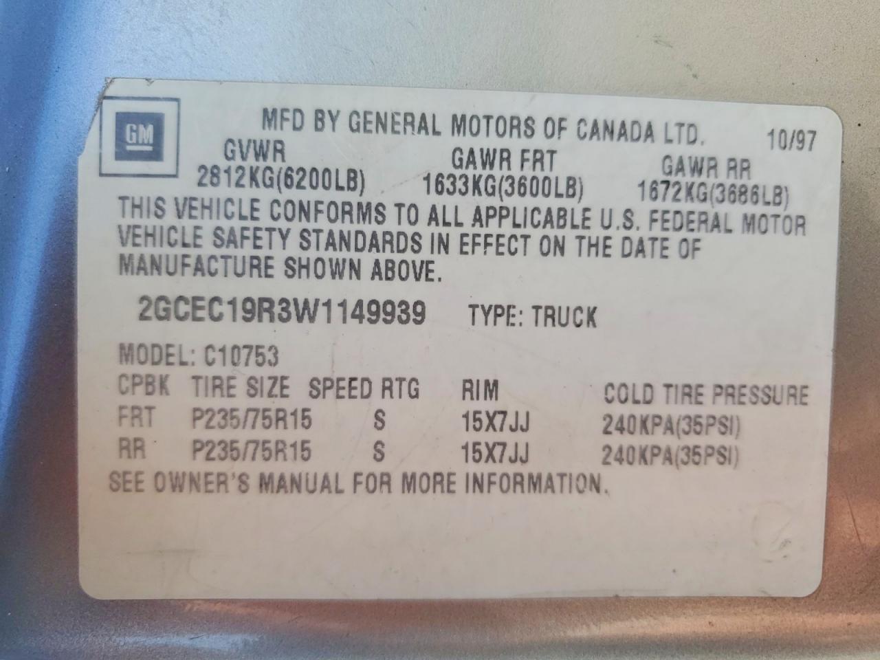 1998 Chevrolet Gmt-400 C1500 Tan vin: 2GCEC19R3W1149939