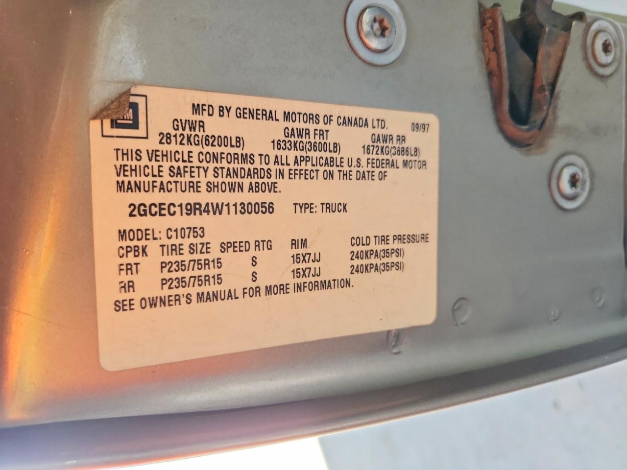 1998 Chevrolet Gmt-400 C1500 Tan vin: 2GCEC19R4W1130056